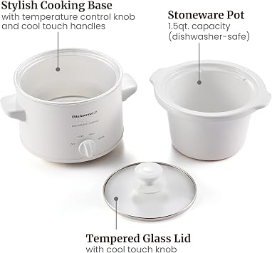 Elite Gourmet MST-250XW Electric Slow Cooker Ceramic Pot Adjustable Temp, Entrees, Sauces, Stews & Dips, Dishwasher Safe Glass Lid & Crock