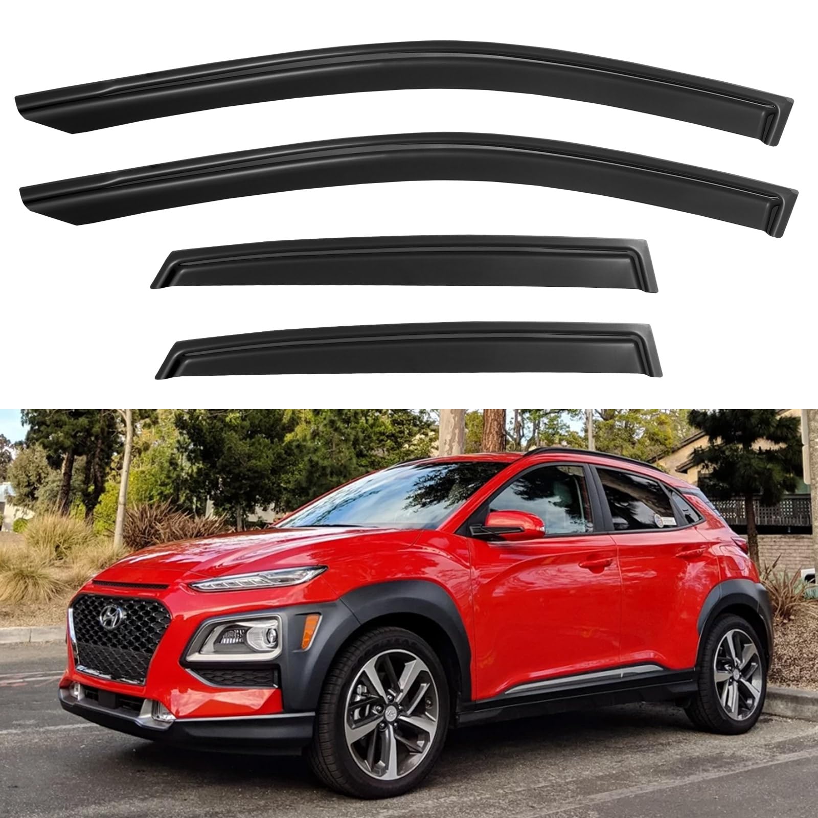 Window Visors Rain Guards for 2018-2023 Hyundai Kona, Tape-on Window Wind Deflectors Vent Shades for 18-23 Kona Se Sel Plus Night Limited Ultimate