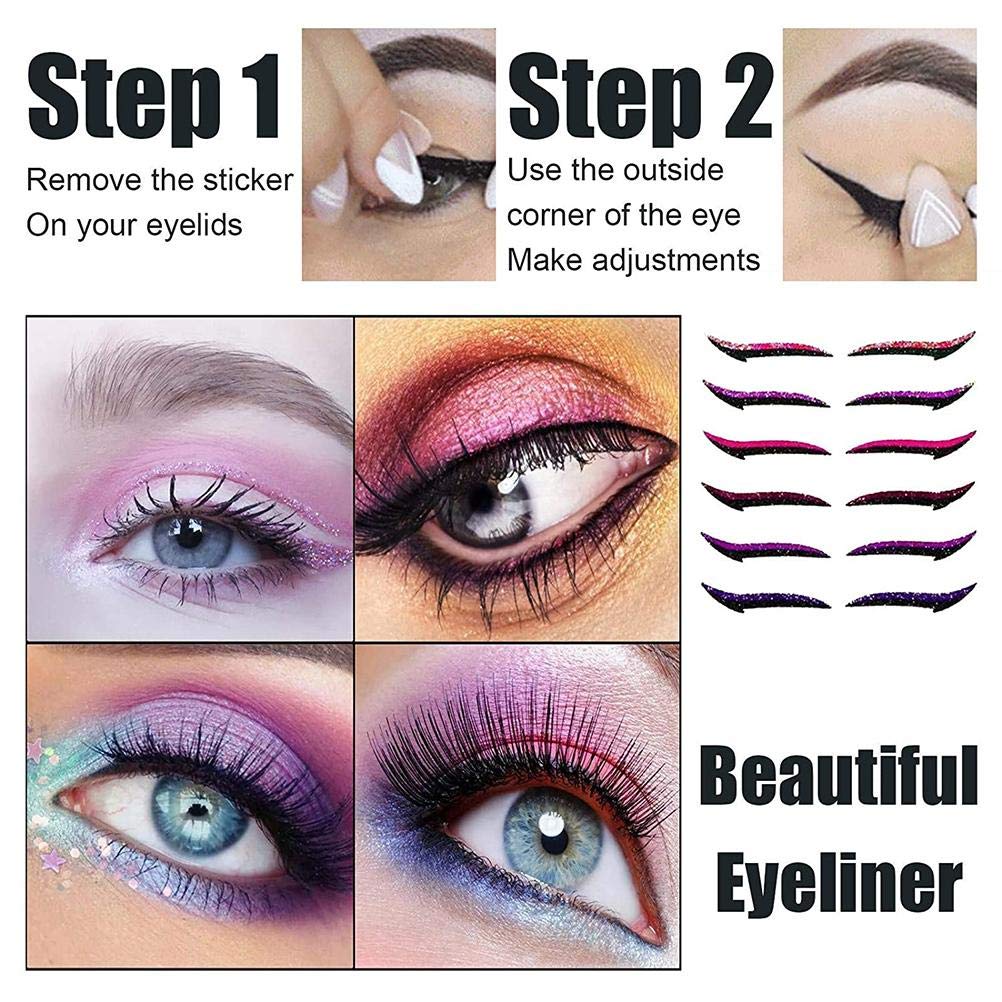 Zerone 6 Pairs Reusable Makeup Stickers, Adhesive Stickers for Eyes, Instant Killer Cat's Eye with Various Designs (black)