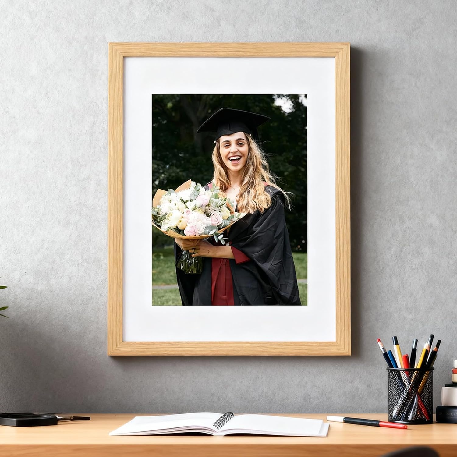 12x16 Picture Frame, Photo Frame Display 9x12 Pictures with Mat or 12x16 without Mat, Hang on the Wall, Beige - Image 2