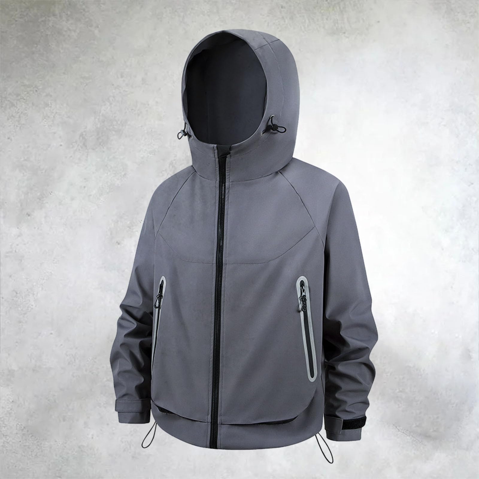 Generico Giacche Antipioggia Uomo - Giacca Casual Antivento Leggera Impermeabile Softshell Foderata Pile Cappuccio Sportiva Outdoor