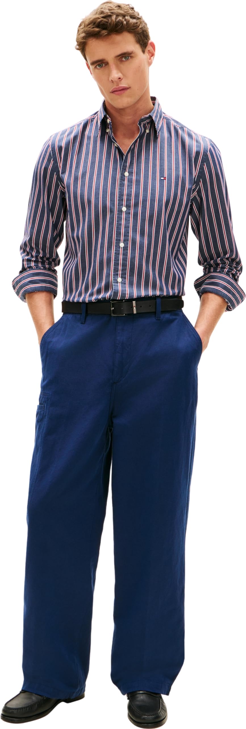 Tommy Hilfiger Flex Poplin Bold Stripe RF Shirt Mw0mw39159 Chemise L/S Homme (Lot de 1)