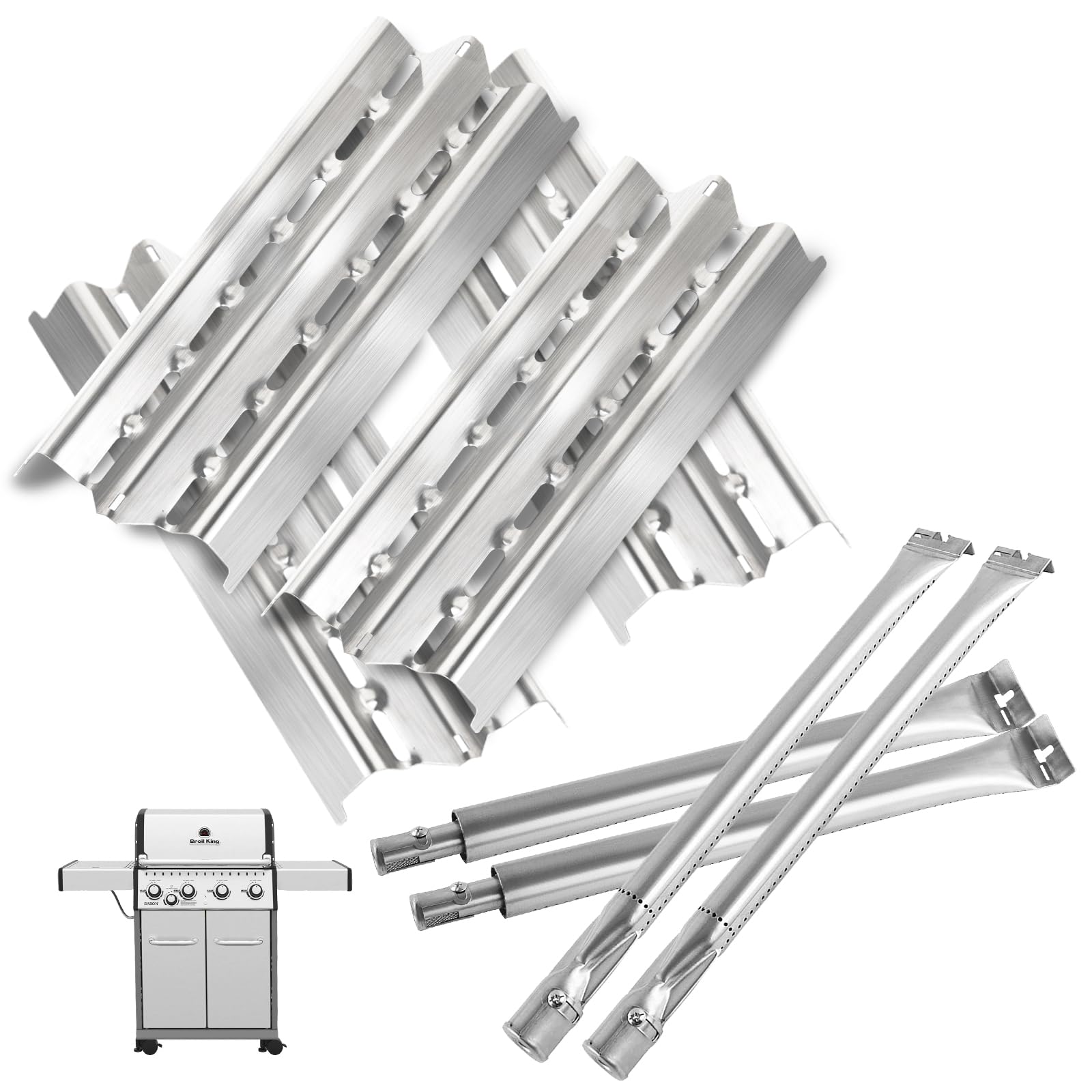 WEBROIL Grill Parts for Broil King 9221-64 9215-54 9221-54 9221-67 9235-24, Baron 320 340 420 440 Regal 490 Parts, for Broil King Baron Replacement Heat Plates & Burner Tubes,Stainless Steel