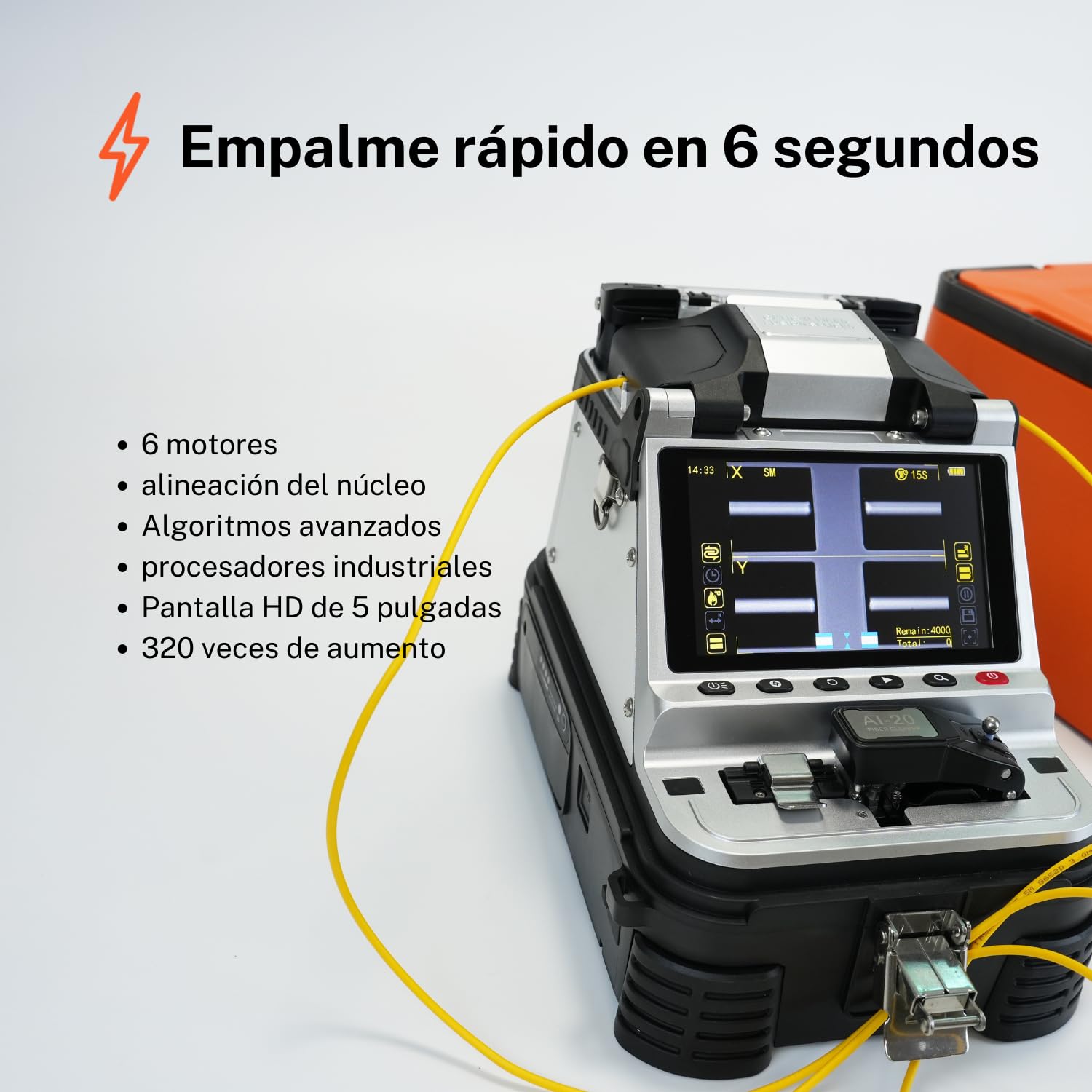 Fusionadora de fibra óptica AI-20 con cortadora eléctrica, kit de empalmador con OPM VFL y batería de 7800 mAh