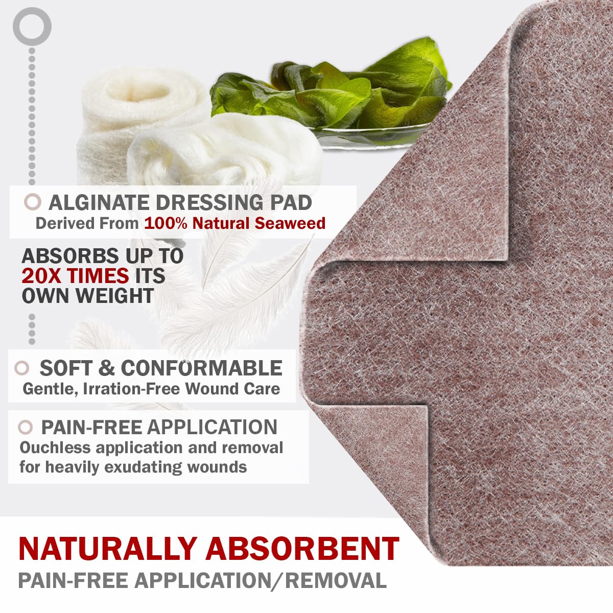 EVERLIT AG - Medicazione per ferite, in alginato di calcio, assorbente, antiaderente, sterile, delicata garza emostatica con fibra gel naturale per la cura delle ferite (10,2 x 10,2 cm, confezione da