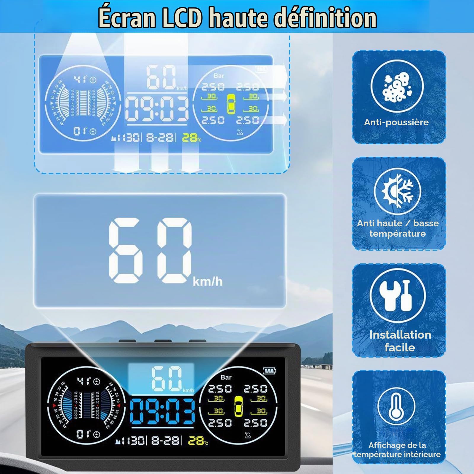 Système De Surveillance De La Pression Des Pneus Multifonction, Tpms Avec 4 Capteurs Externes, Charge Solaire, Compteur De Vitesse Universel Avec éCran Lcd Couleur, 9,9 Bar/199 Psi