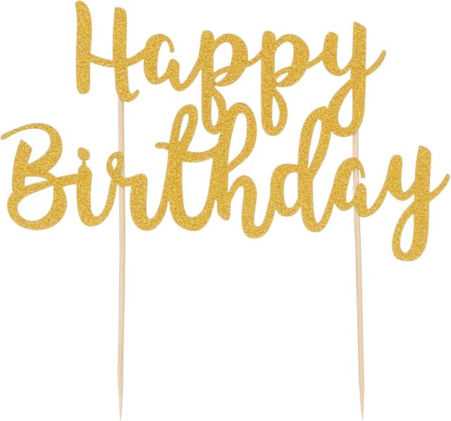 Mason Cash Gold Happy Birthday Glitter Cake Topper, 30 x 21 CM