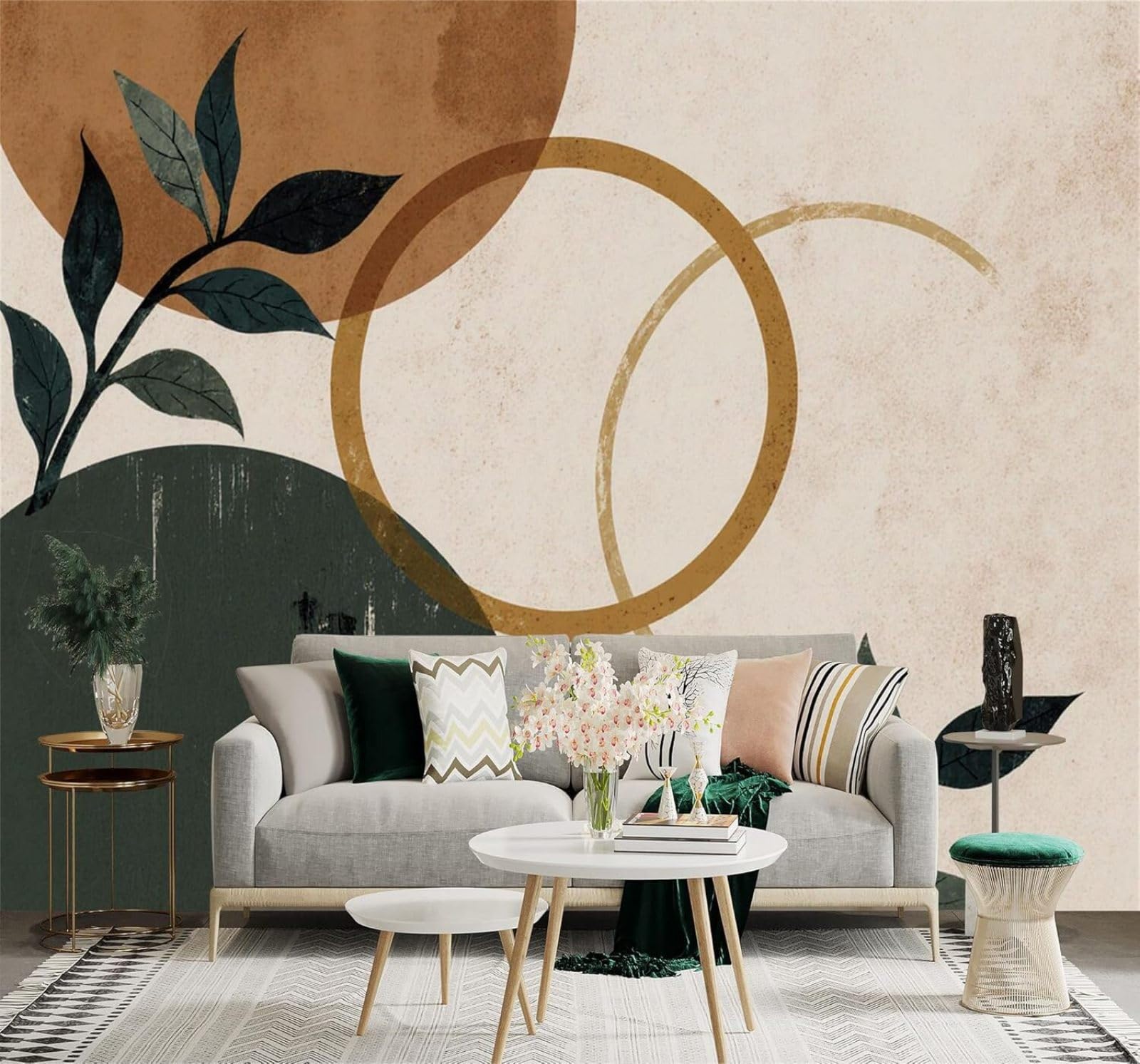 YueMingDi Abstract Geometric Shapes Leaves Earthy Tones Art 3D Wallpaper Creative Modern Decoration Murals Home Decor Study Living Room Bedroom Sofa Background-430cm×300cm