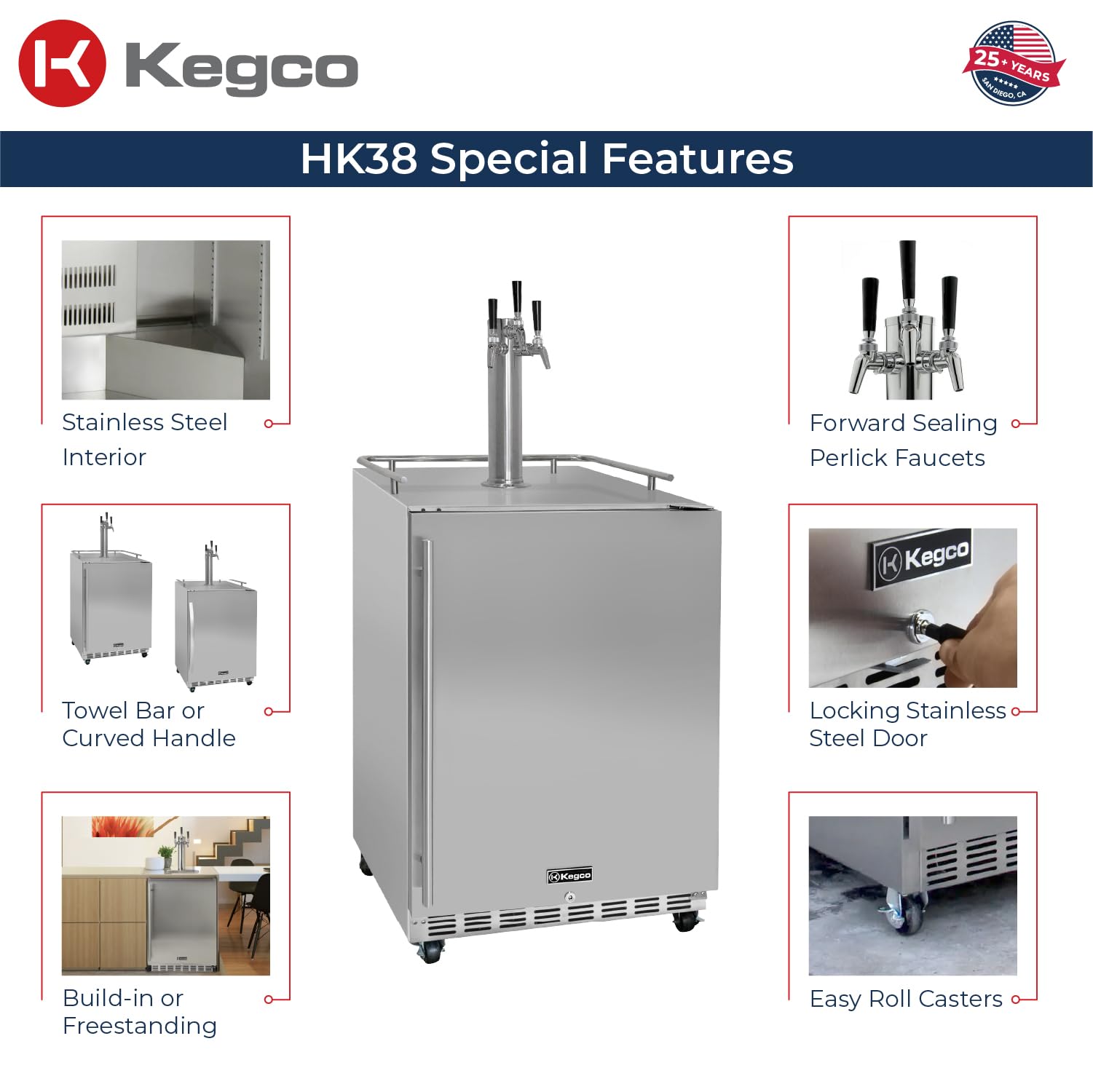 Kegco Kegerator 24" Wide Triple Tap Stainless Steel Commercial Beer Dispenser HK38SSC-3 on Fridge.com