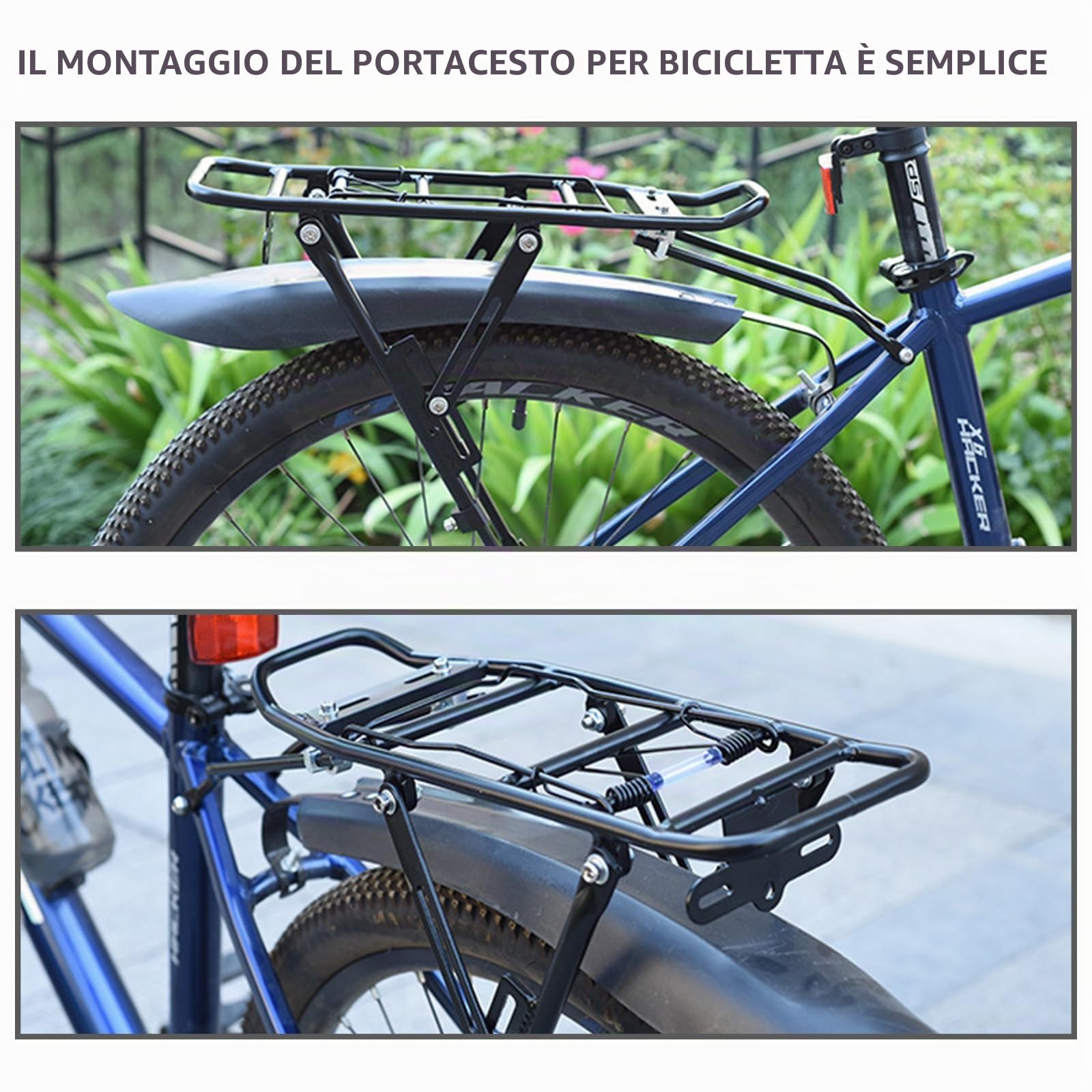 Portapacchi universale per bicicletta, regolabile per 24-29 pollici, portata massima 35 kg