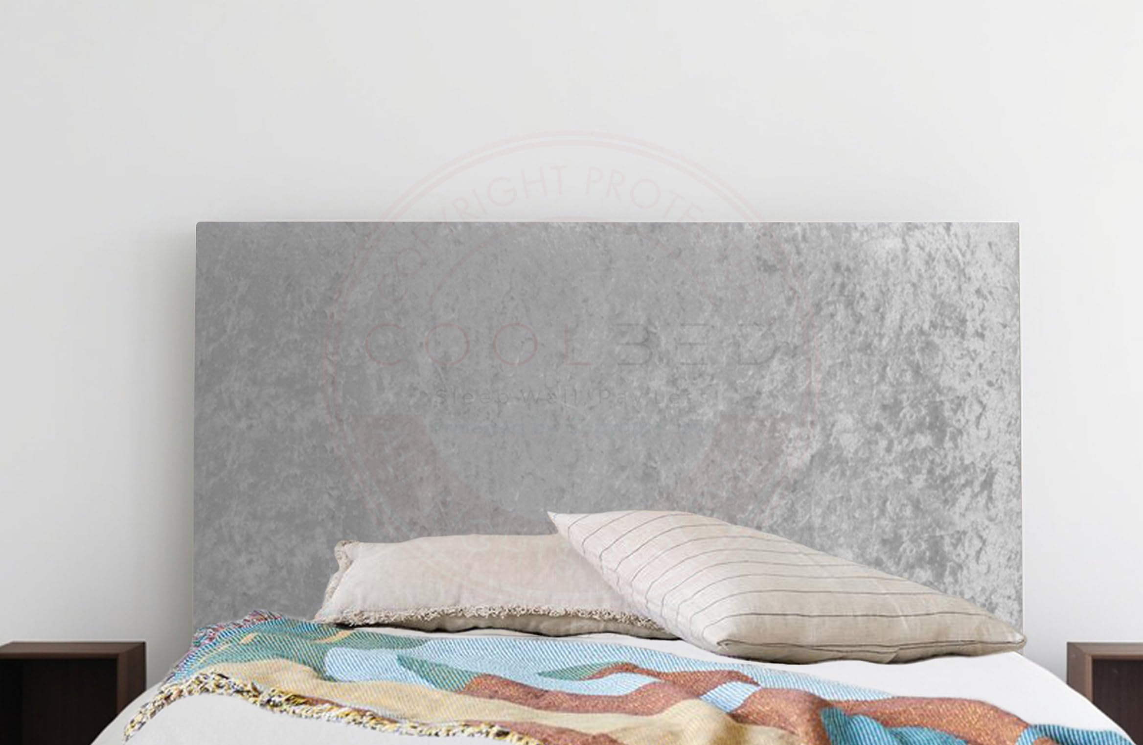 COOL BED Silver Crushed Velvet Plain 4FT - Small Double Headboard | Divan Bed Headboard | Headboards for Divan Beds (Silver, 4FT - Small Double)