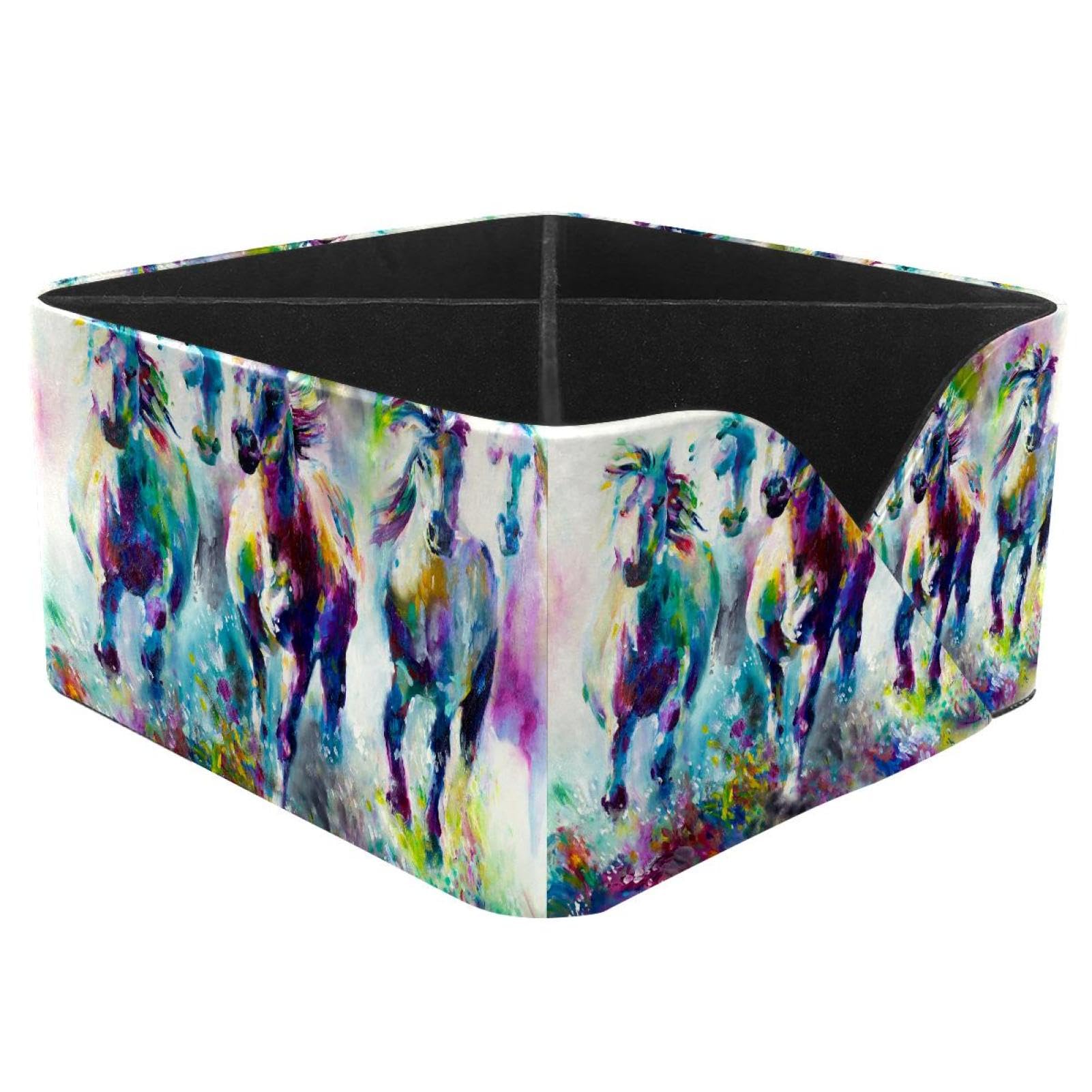 KengjuTesu Horse Painting Desktop Organizer Pen Holder, Rectangular Pencil Cup for Office, Study and Makeup Stations