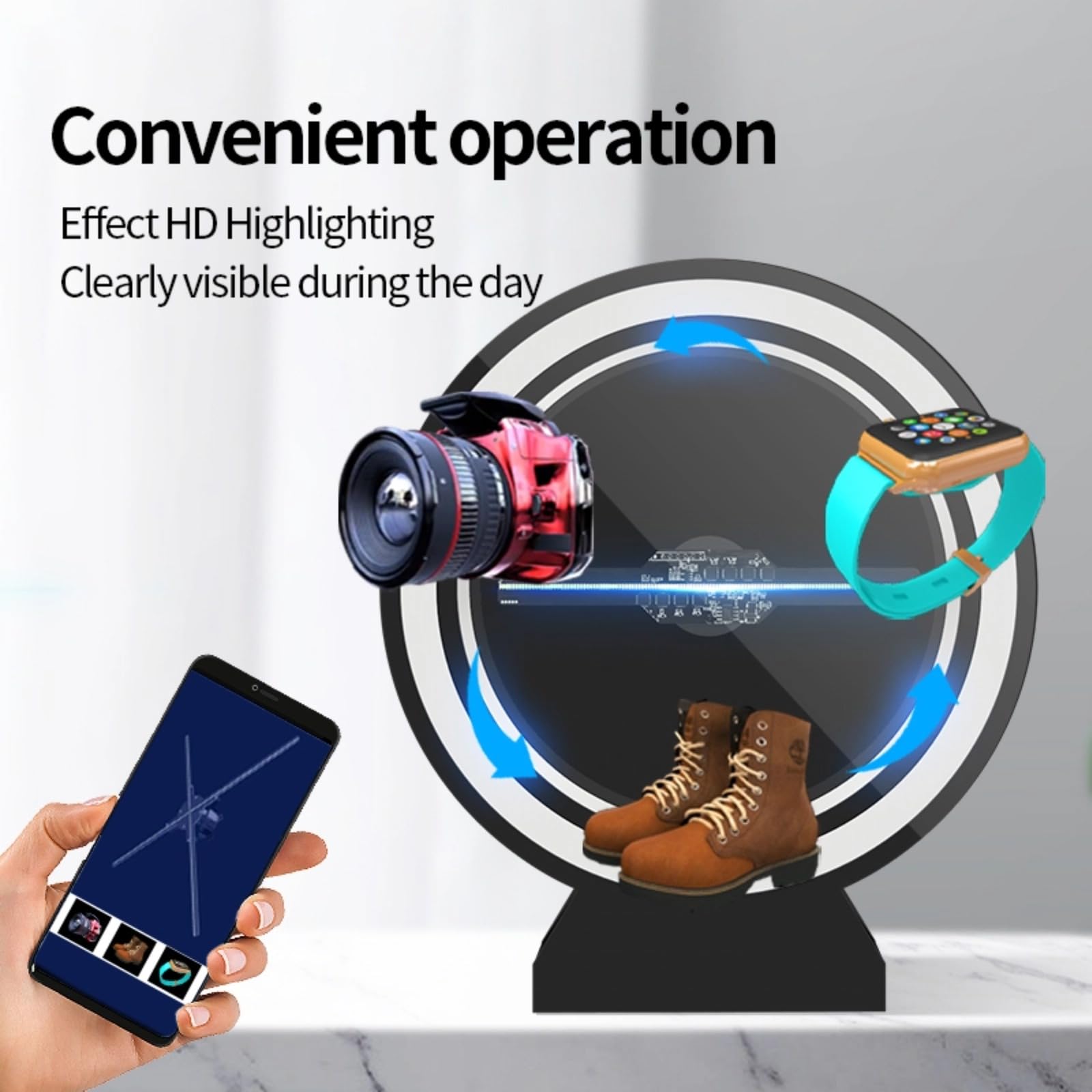 3D-Hologramm-Lüfter, 2000 X 128 Holografischer Projektions-WiFi-Projektor mit Runder Schutzhülle, 3D-Werbeplayer für Werbeschilder in Geschäften, Geschäften, Partys, Bars