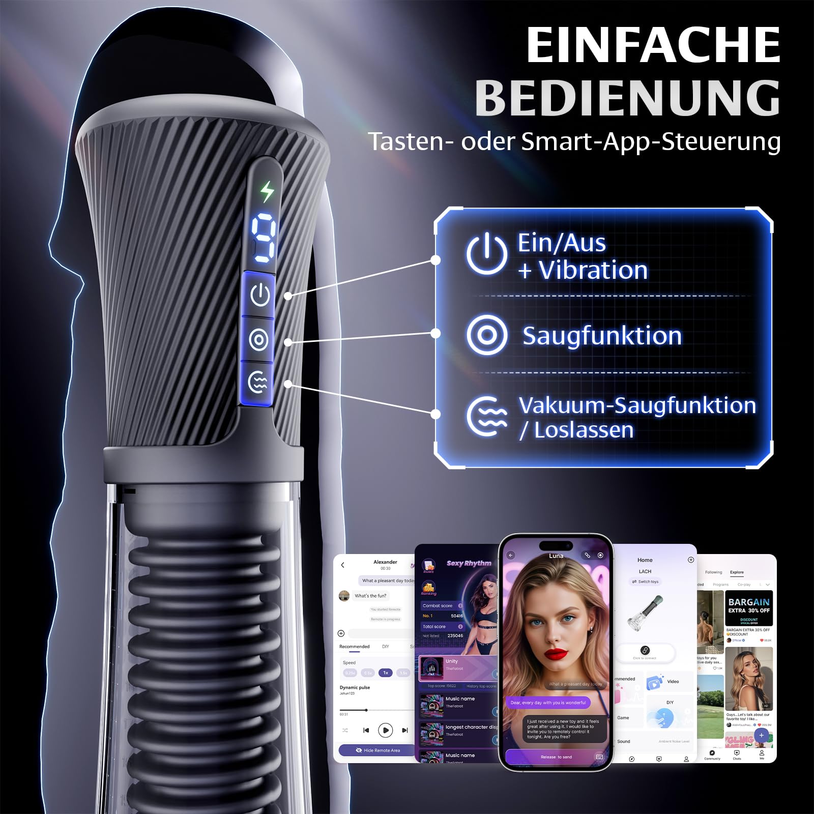 Gobeken elettrico per uomini, con 9 vibrazioni a molla e 5 app di aspirazione a vuoto, pompa per pene, masturbatore, pompino, figa tascabile, allenatore del glande, giocattoli sessuali a 2 inserti