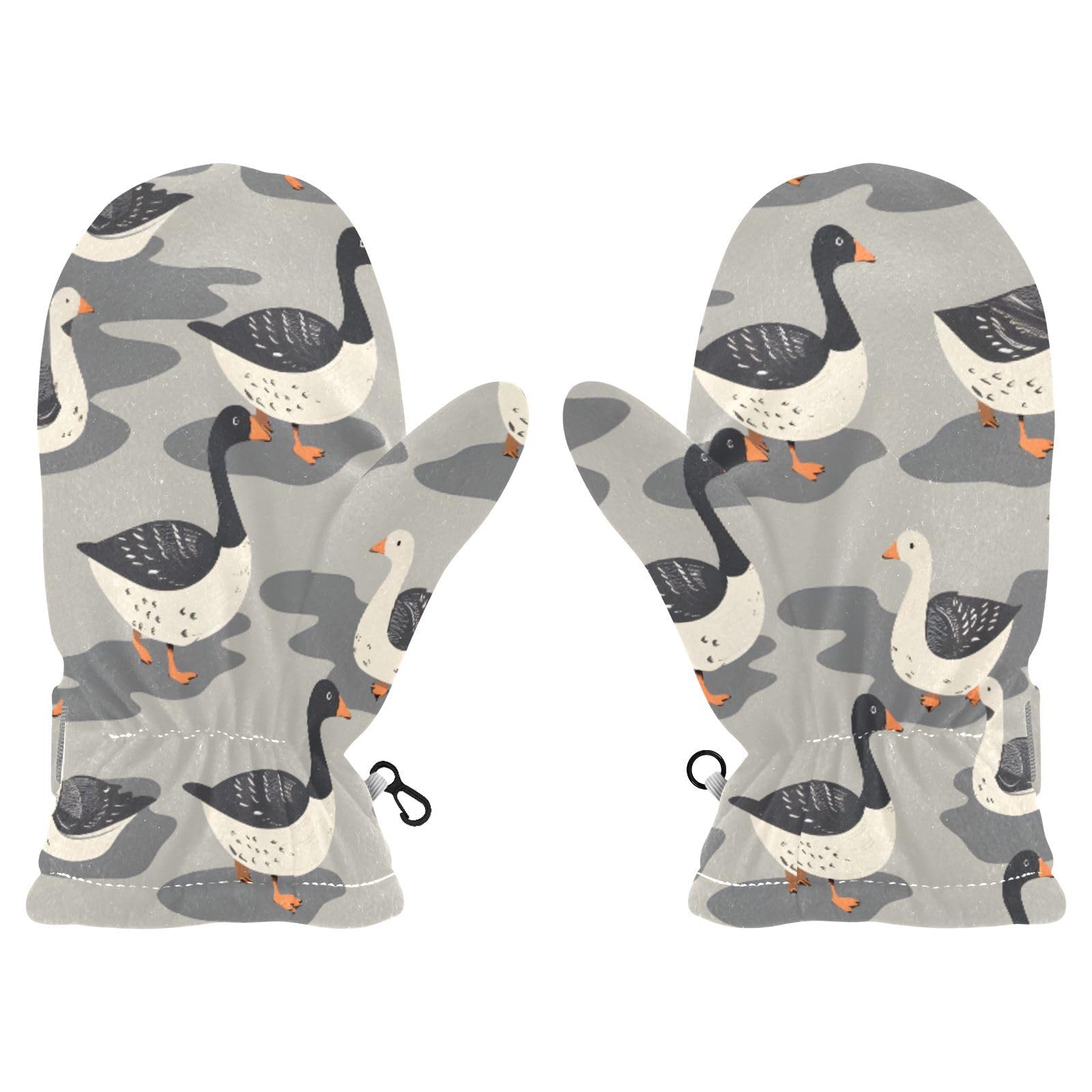 Kid's Winter Gloves Children Warm Gloves Black White Geese for Boys Girl Age 4-6 Years