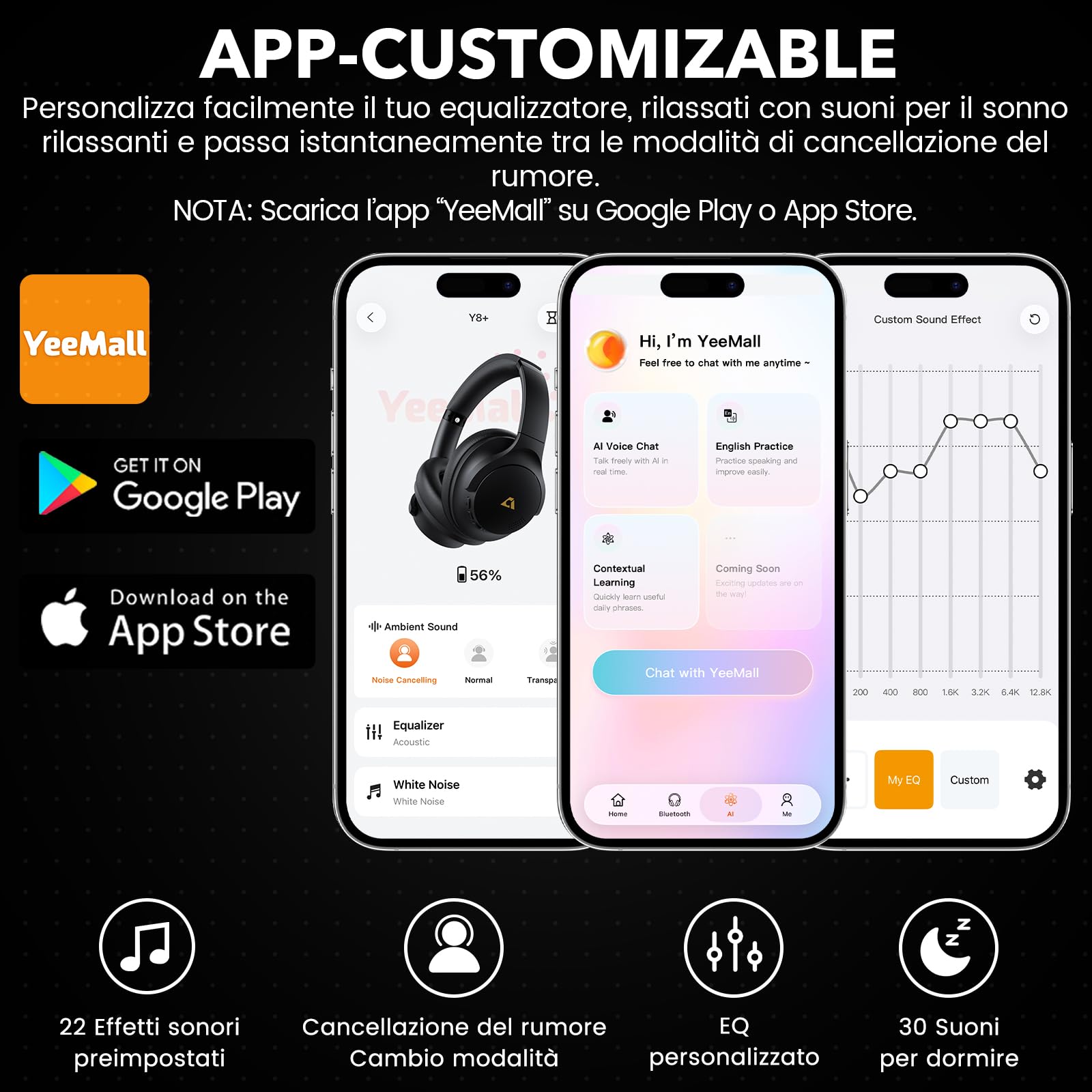 1Mii Y8+ Cuffie Bluetooth 6.0 Over-Ear con Cancellazione Rumore Attiva Ibrida, 100 Ore di Autonomia, Wireless Hi-Res Audio e bassi potenti, EQ Personalizzabile con App, Comfortevoli, Grandi, Beige