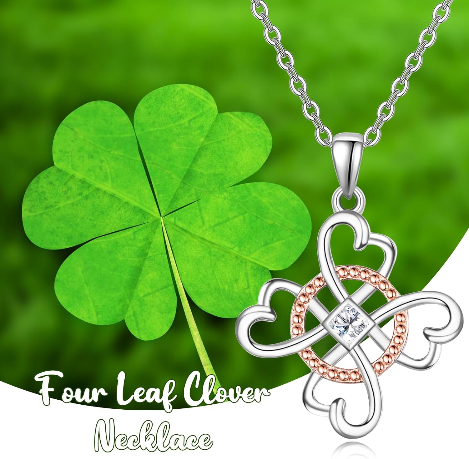 KINGWHYTE Four Leaf Clover Necklace 925 Sterling Silver Celtic Knot Pendant Necklace Irish Jewelry Birthday Anniversary Christmas Gifts for Women - Image 6
