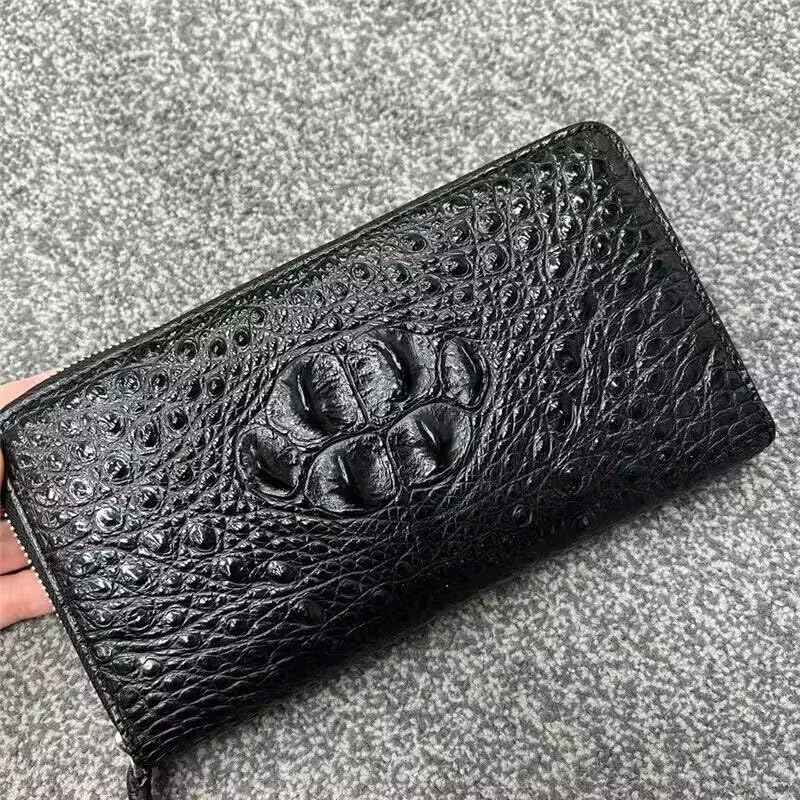 Authentic Alligator Leather Male Clutch Purse Men Classic Black Long ZIP Wallet Genuine Crocodile Skin Male Large Card Holders2