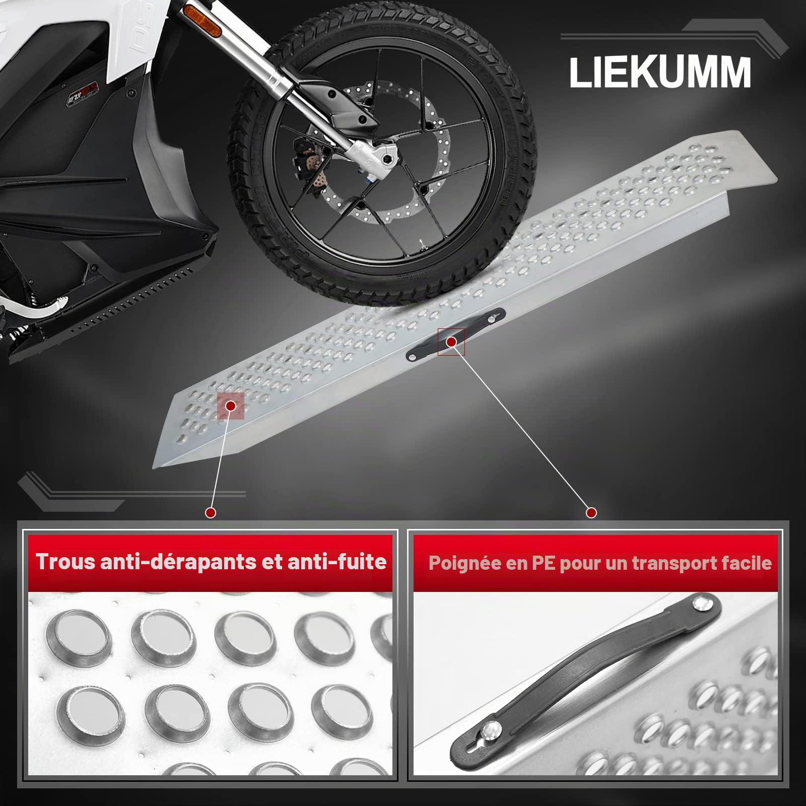 LIEKUMM Rampe de Chargement Moto, 120cm Rampe d'accès, Capacité de 300 kg Rampe pour Moto, ATV, Camion, Quad, Tondeuse, 1 pièce