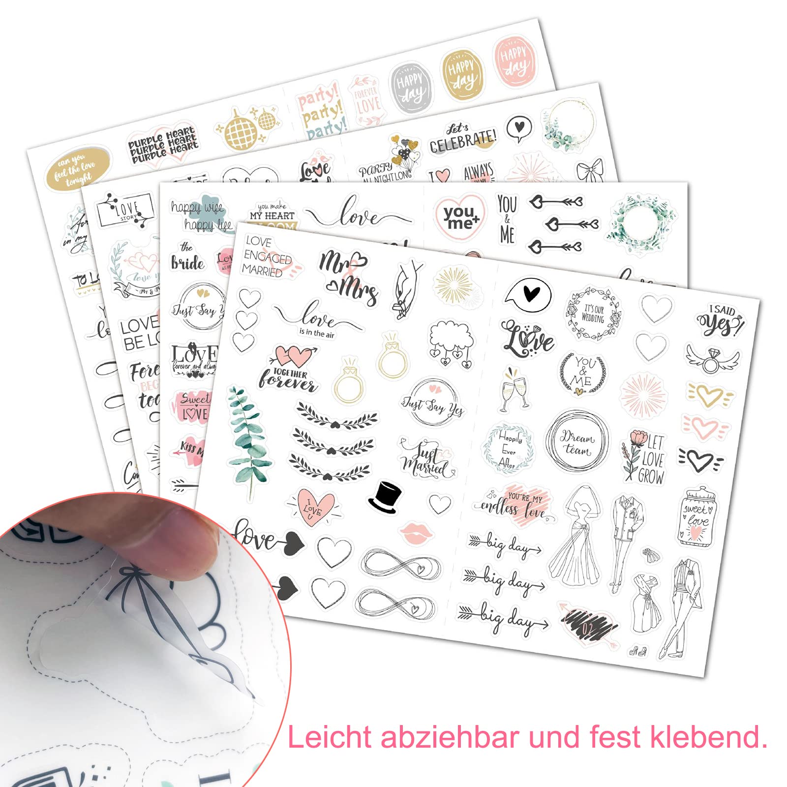 230 Adesivi Per Libro Degli Ospiti Matrimonio - 4 Fogli Con Disegni A Mano, Per Decorazioni E Biglietti - Foto 8