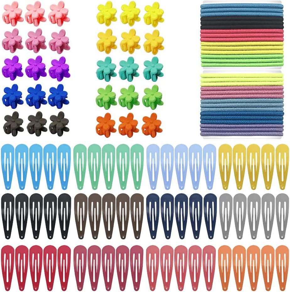 Hair Clips,KUBOM 120 Pcs No-Slip Metal Snap Toddler Baby Hair Clips Barrettes , Assorted Color Hair Pins with Baby Hair Ties Girls Hair Accessories for Kids Toddler and Baby