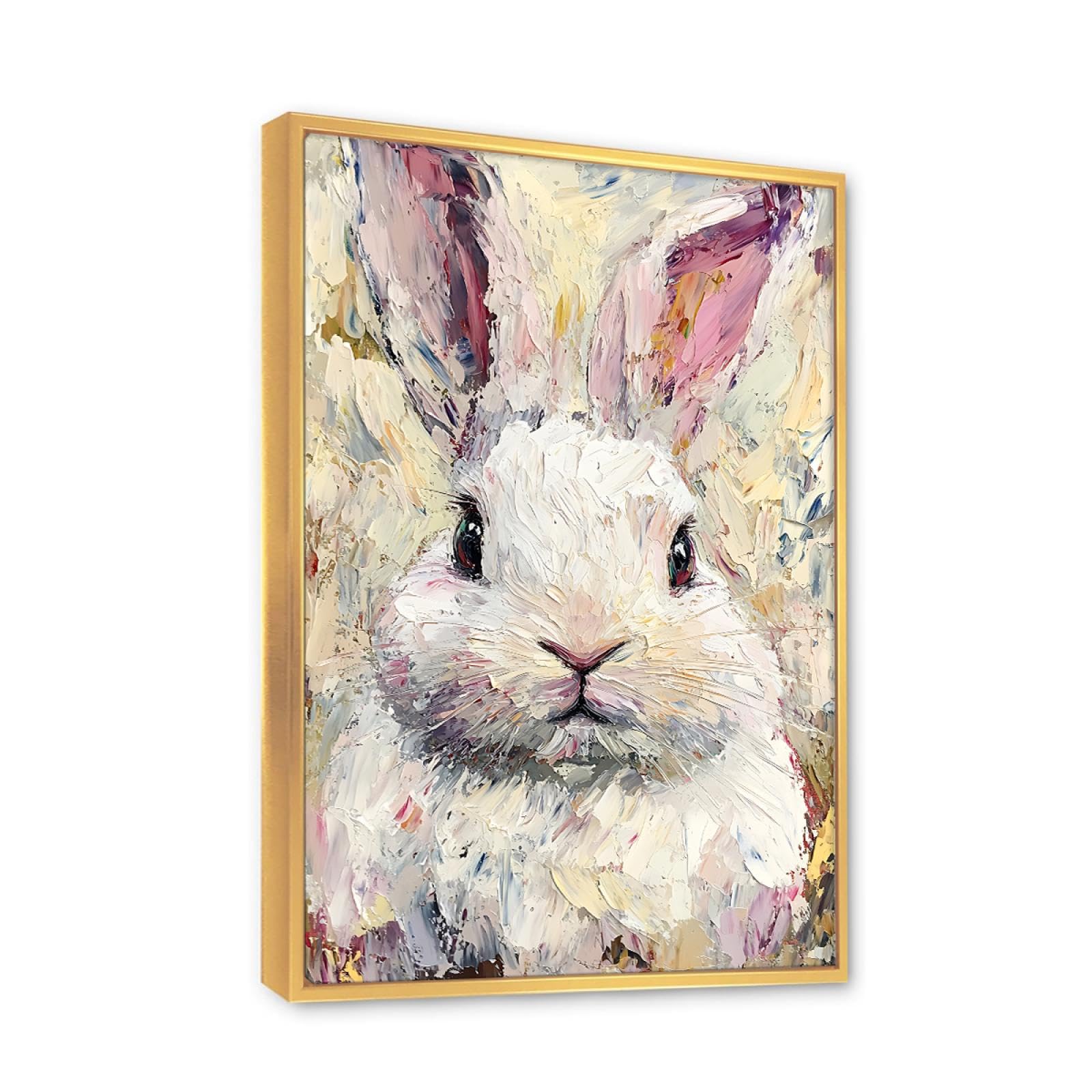 Via Vela Toile de lapin art mural impressionniste lapin impression moderne animal oeuvre mignon aquarelle affiche peinture pour salon chambre à coucher décor 60x90cm avec cadre doré