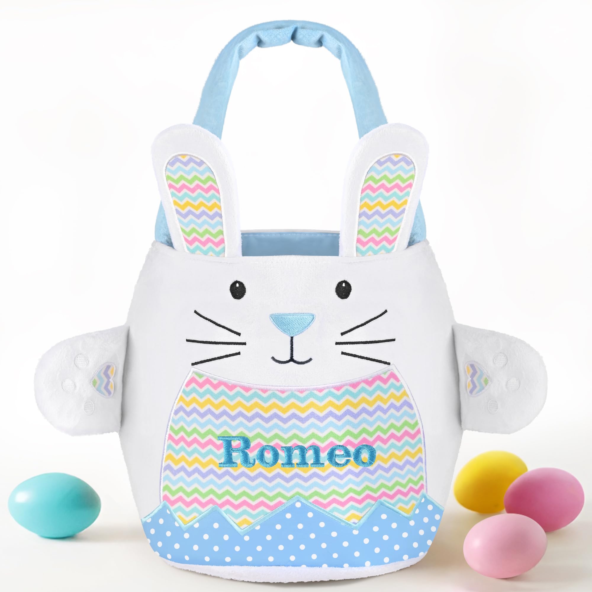 Easter Basket for Kids, Zmoicky Easter Bunny Basket, Personalized Easter Baskets, Easter Basket with Name - Blue Ripple Basket