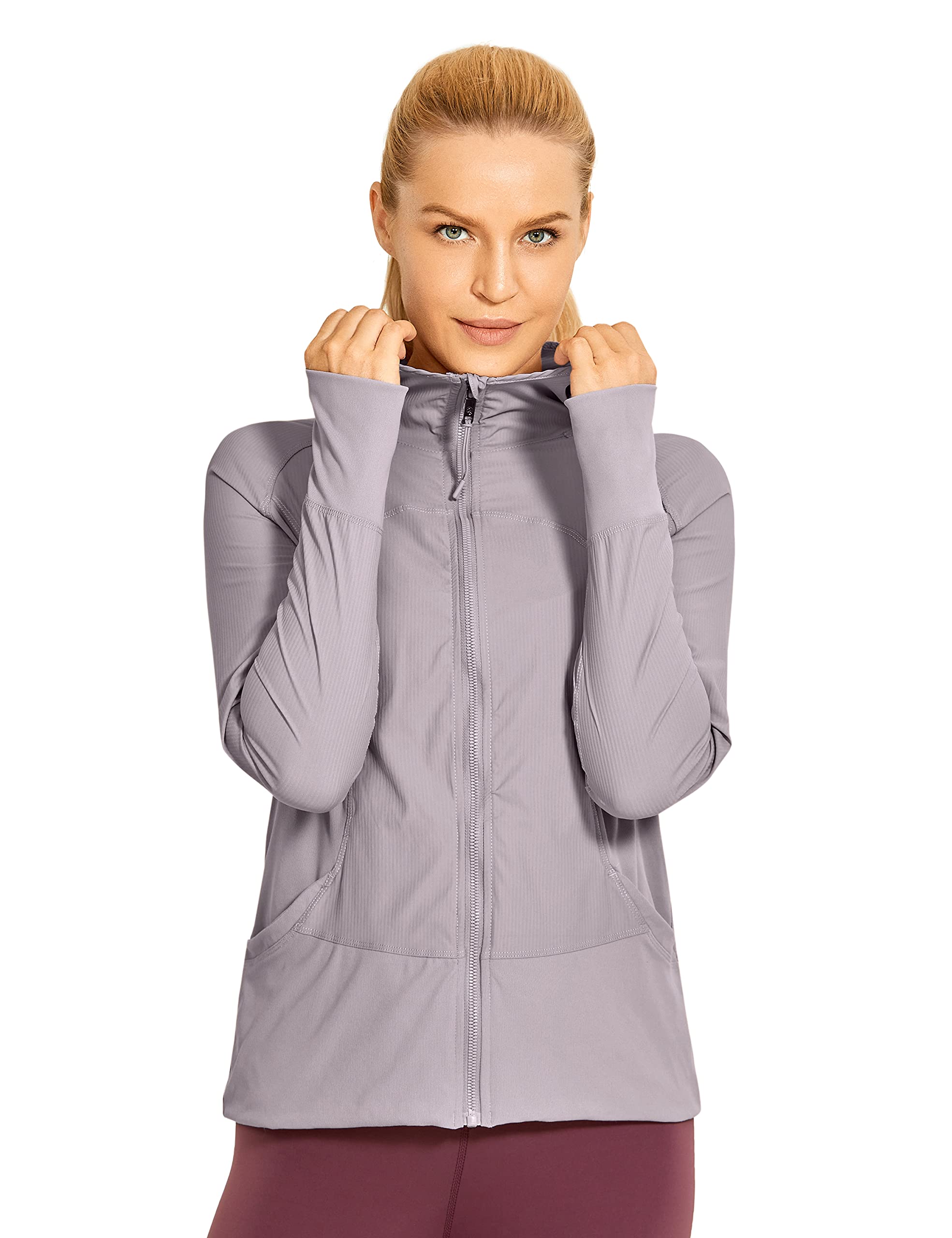 CRZ YOGA Women's Lightweight Breathable Athletic Jackets Full Zip Sweatshirt Running Hoodies with Pockets
