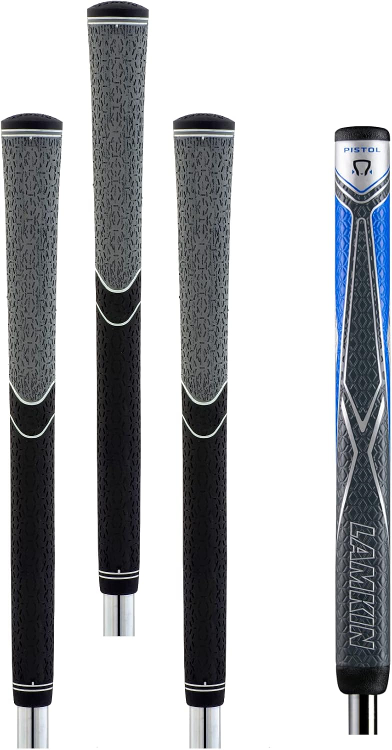Lamkin ST+2 Hybrid Standard Golf Grip (3 pack) + Lamkin Sink Fit Pu Pistol Claw Putter Grip Blue/Silver Midsize