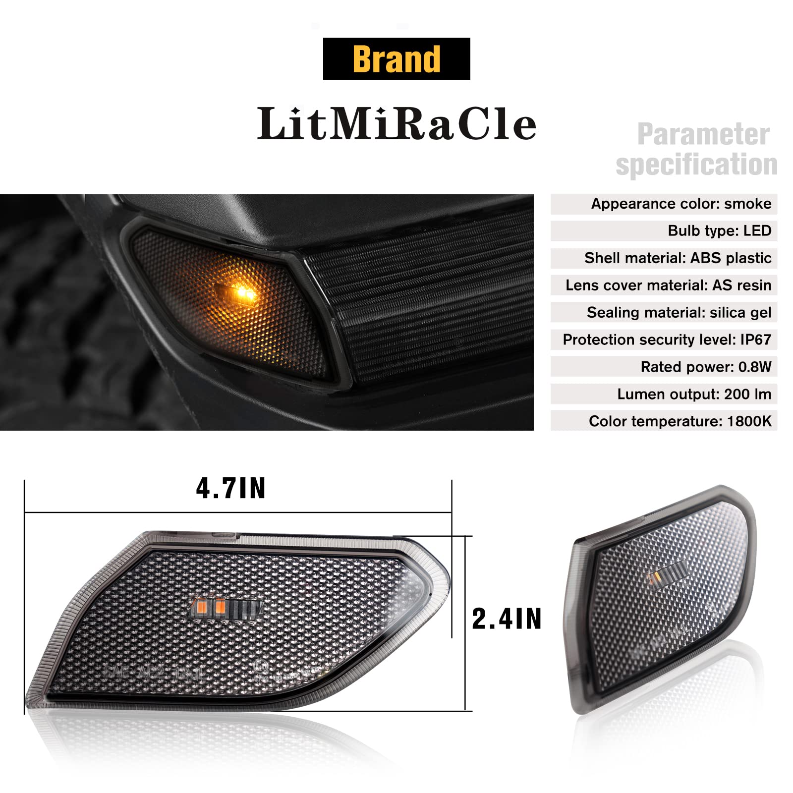 Amazon | LitMiRaCle スモークレンズ LED サイドマーカーライト ジープ 