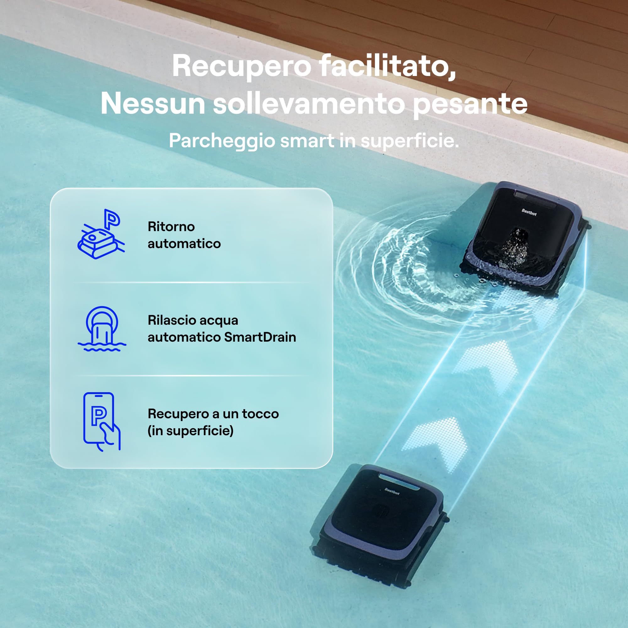 Beatbot Sora 70 Robot Piscina pareti e Fondo, Superficie e Linea,Blu | Pareti e fondo, superficie e linea di galleggiamento, senza fili, parcheggio in superficie,App,Piscine Fuori Terra/interrate