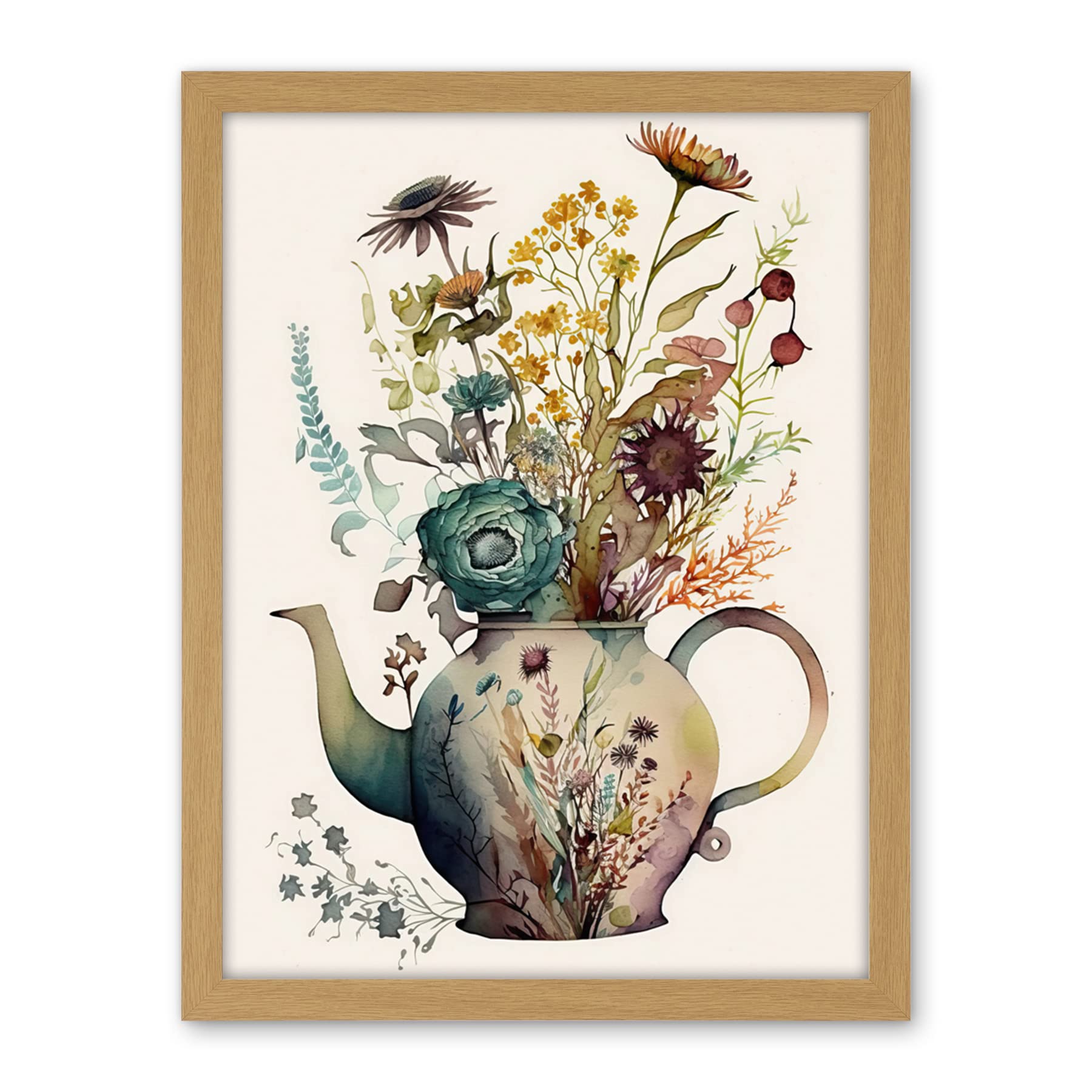Artery8 Flower Bouquet in a Floral Pattern Ceramic Teapot Artwork Framed Wall Art Print 18X24 Inch