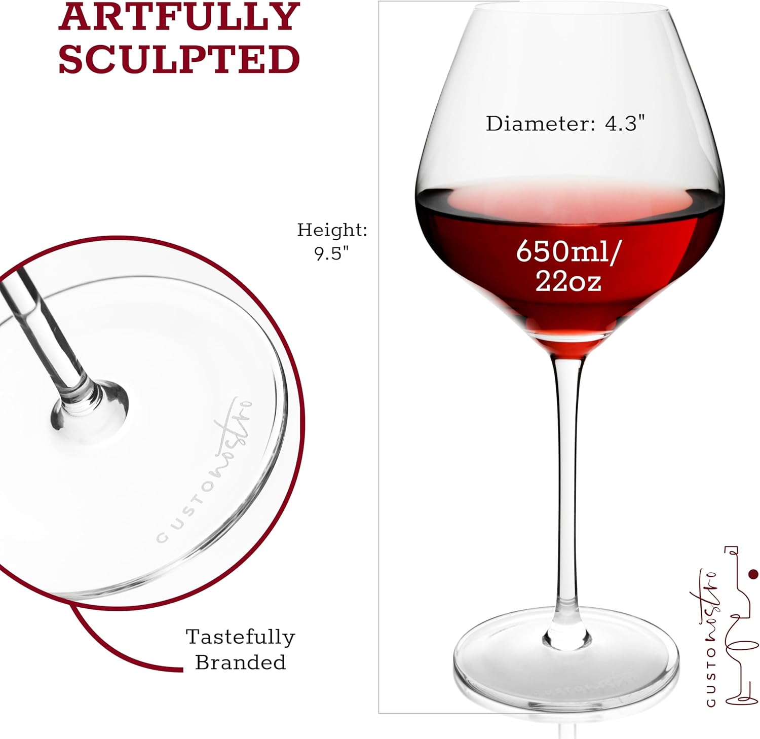 Gusto Nostro Crystal Wine Glasses Set of 4, 22 Oz Long Stem Modern Wine Glasses for White and Red Wine, Dishwasher Safe, Fancy, Elegant, Large and Tall Wine Glass for Wedding Christmas Anniversary