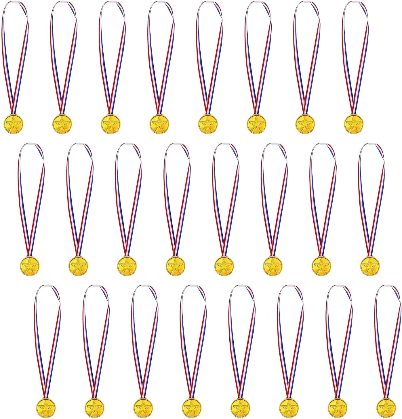 1ABOVE 24PK Golden Plastic Winner Medals Necklaces For Performances, Sports Day Awards, Star Classroom kids awards, Competitions and Party Gifts (1)