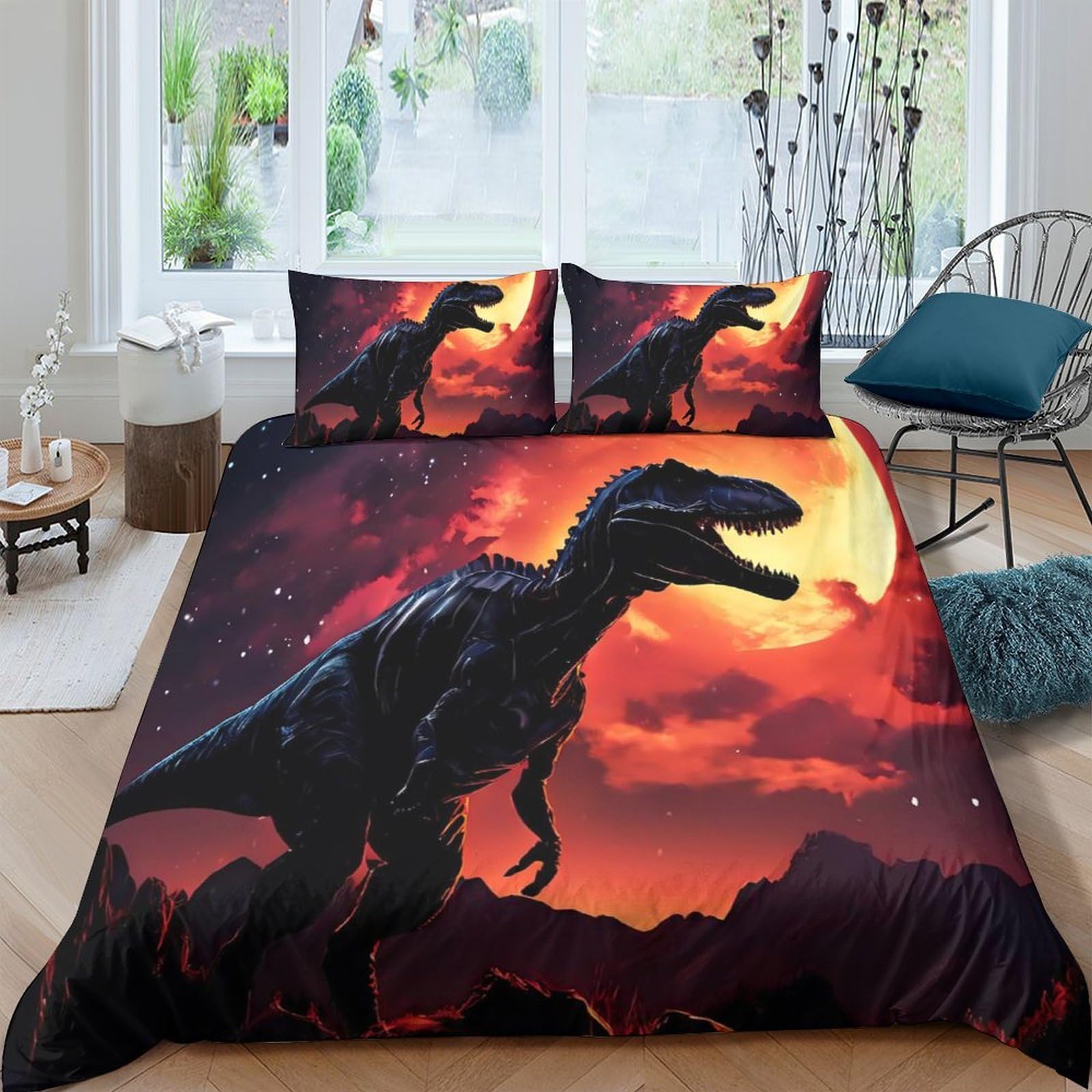 Ctjqhvkz Style-1 3D Printed Dinosaur Sunset Fitted Sheet Microfiber Soft Breathable Volcano Bed Cover For Bedroom Dorm Decor Single（135X200cm）