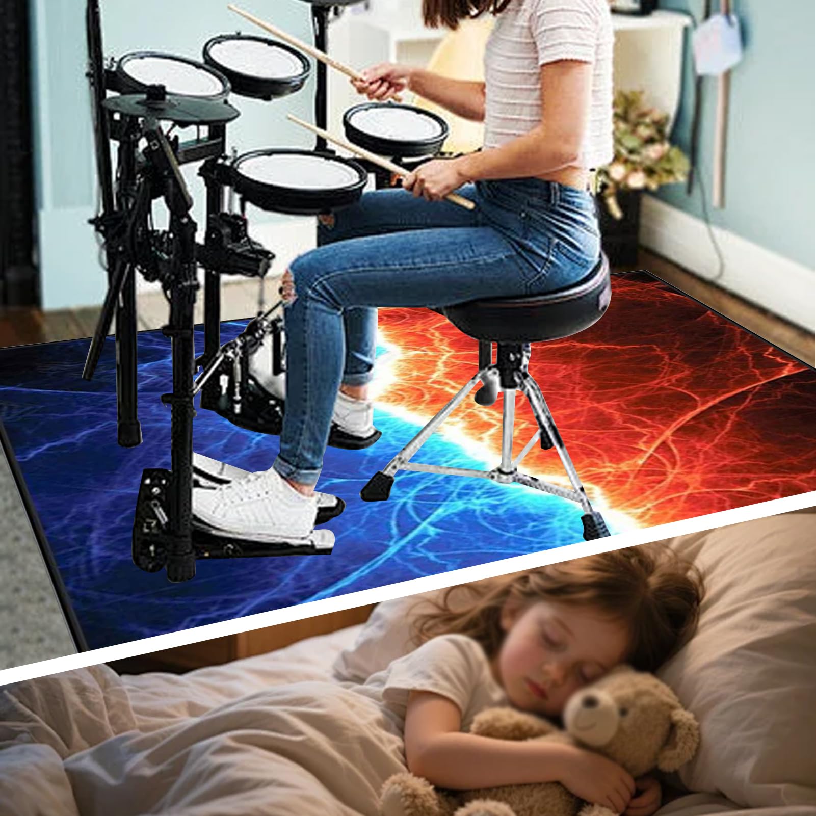200 x 170 cm Dywan z baterią elektroniczną Dźwiękoszczelny Antypoślizgowy Dywan Pochłaniający Akustyczny Profesjonalna mata do instrumentów muzycznych do instrumentów muzycznych do gitary basowej