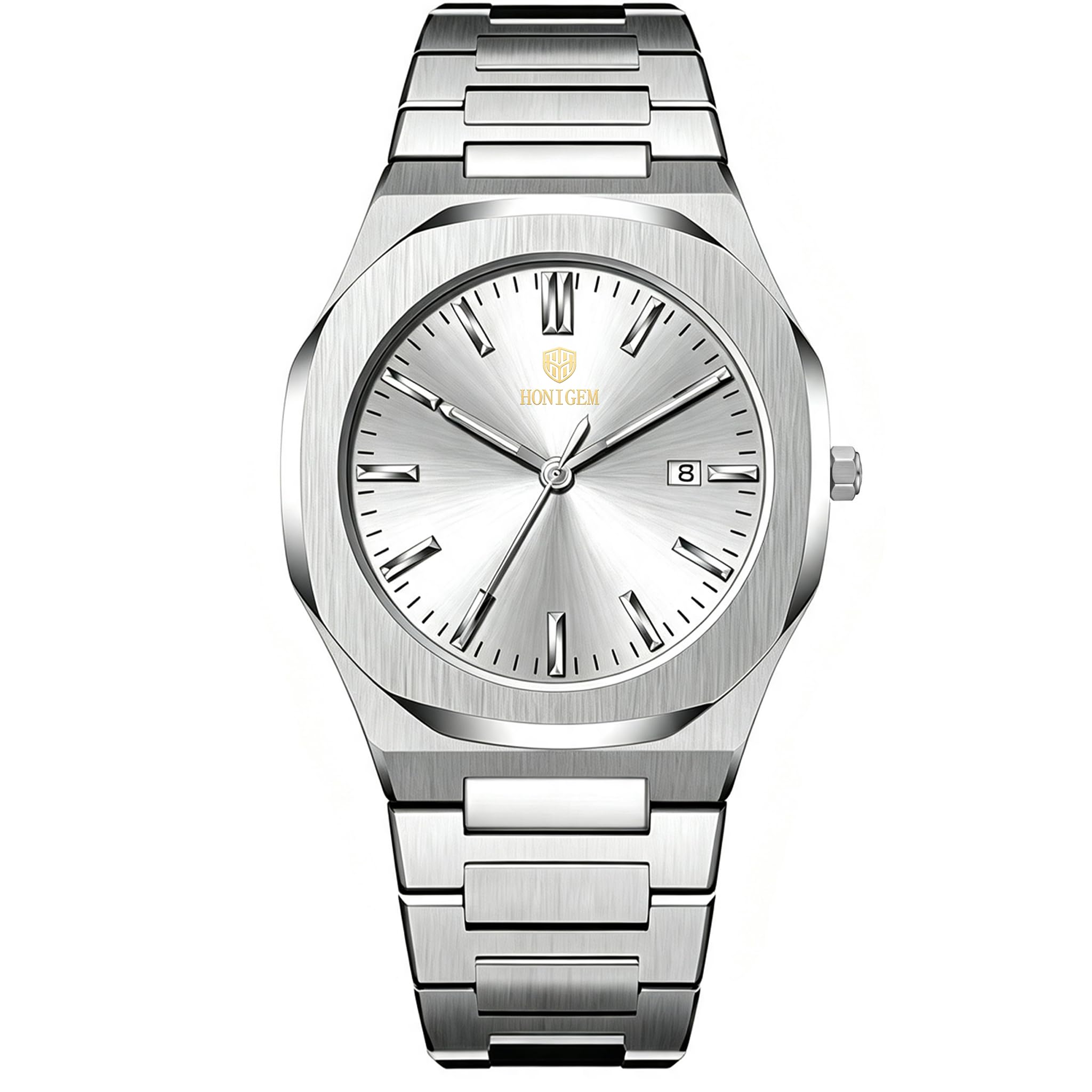 HONIGEM Luxury Large Face Stainless Steel Quartz Business Watch for Men | Fashion Watch For Men,Waterproof,analog watch,gift for him,men dress wristwatch,Reloj para Hombre,luminous watch