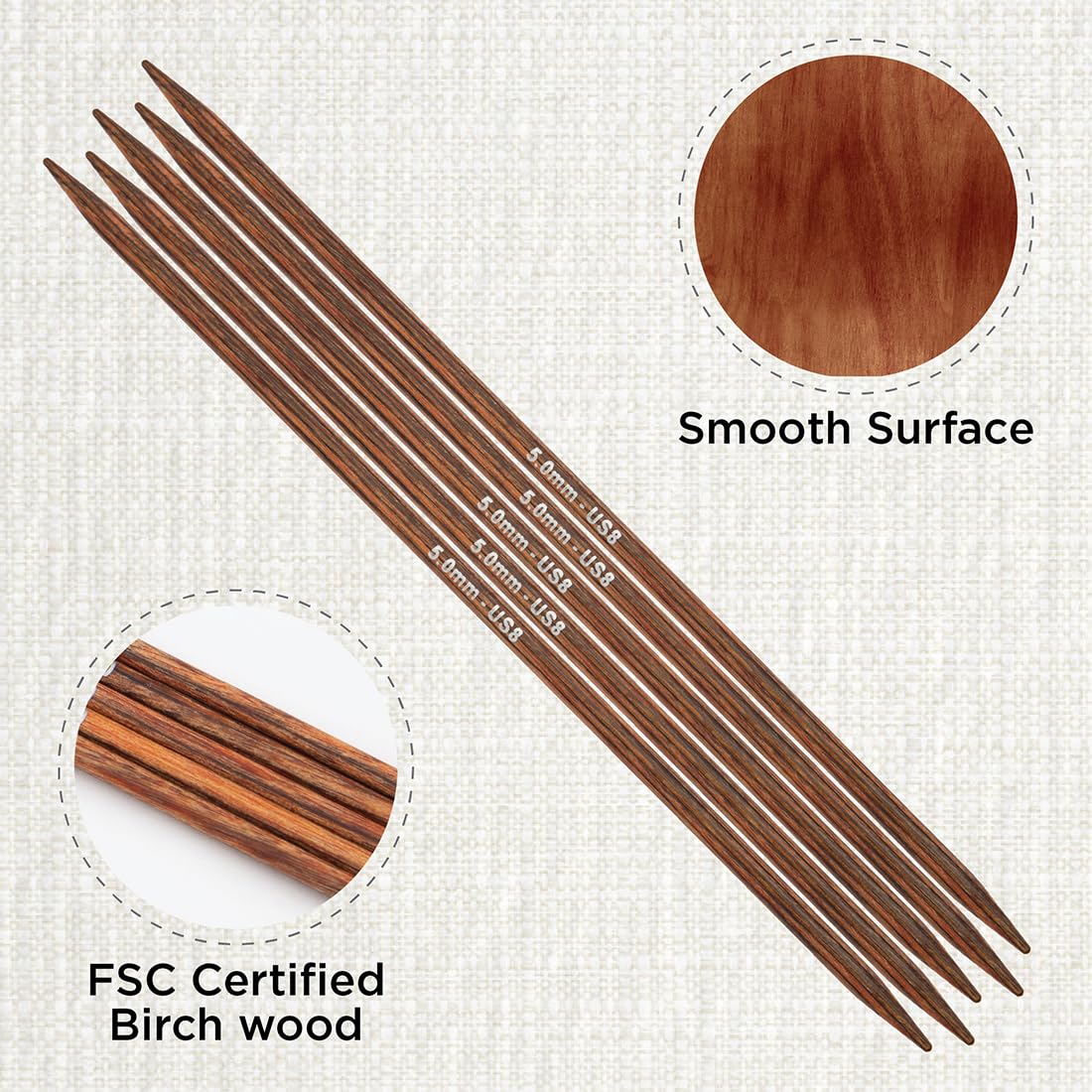 KnitPro Ginger Double Pointed Needles 5" (12.5cm), Brown, 5 mm - Image 2
