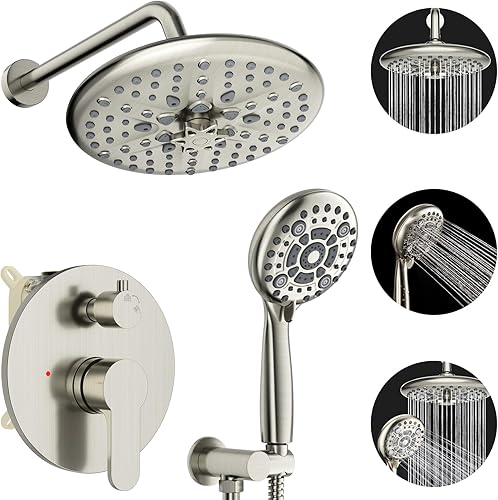 EMBATHER Juego de grifos de ducha  Sistema de ducha de cabezal de lluvia con combo completo de mano de alta presión y kit de ajuste de válvula