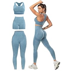 3 Piece Workout Sets for Women Butt Lifting Leggings with High Impact Sports Bra Gym Shorts