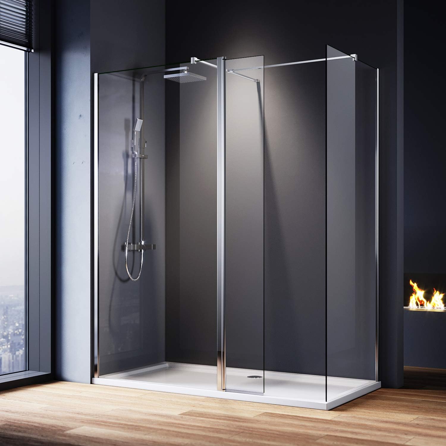 ELEGANT 1200 x 800mm Walk in Shower Enclosures 8mm Easy Clean Glass Wetroom Shower Screen Panel with 300mm Return Panels and Shower Tray