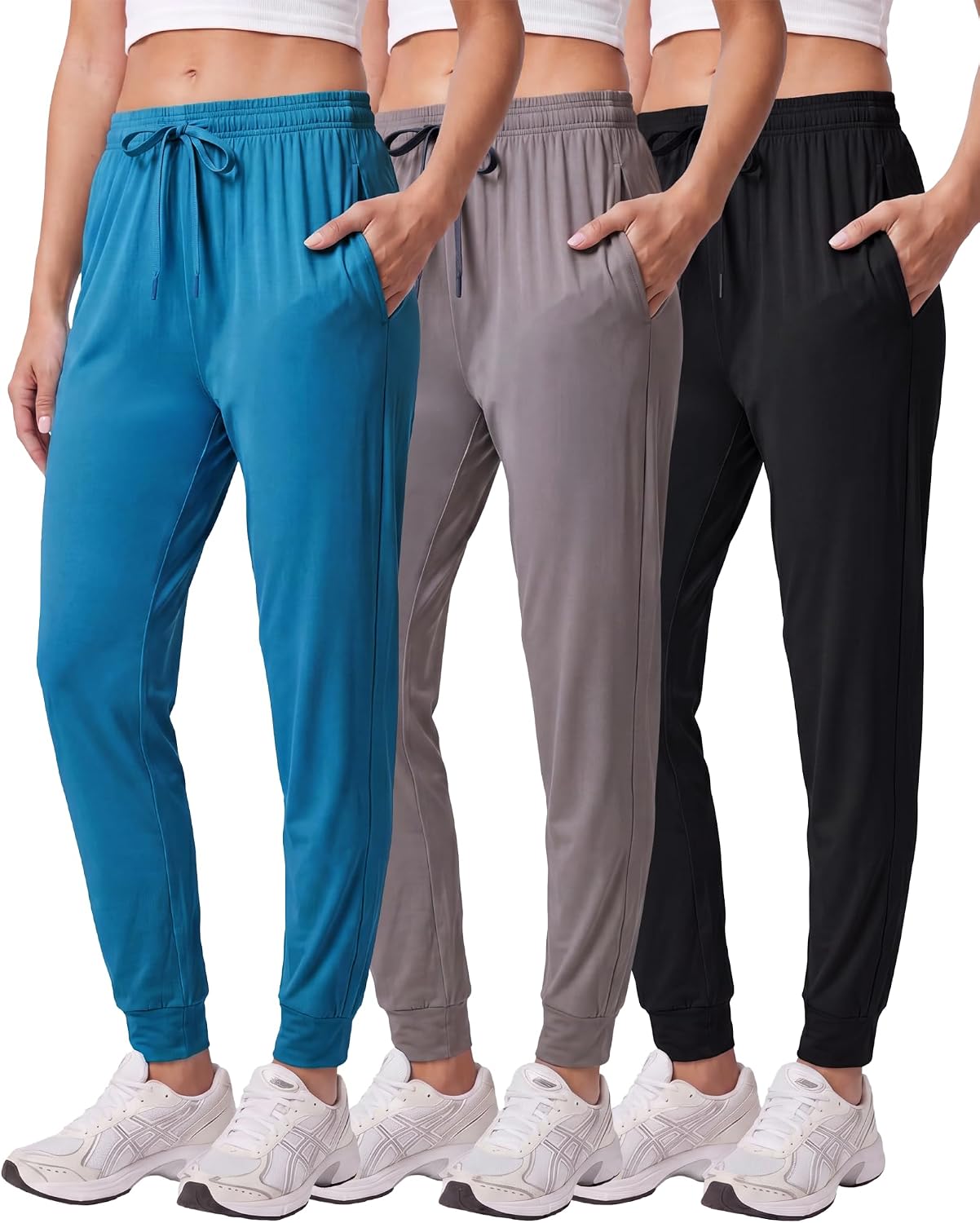 3 Pack Women's Dry Fit Joggers Sweatpants Athletic Casual Lounge Pockets | Available In Plus Size, Comfy, Stretchy, Drawstring, Elastic Waist, Workout, Yoga, Running, Travel, Gym Track Pants