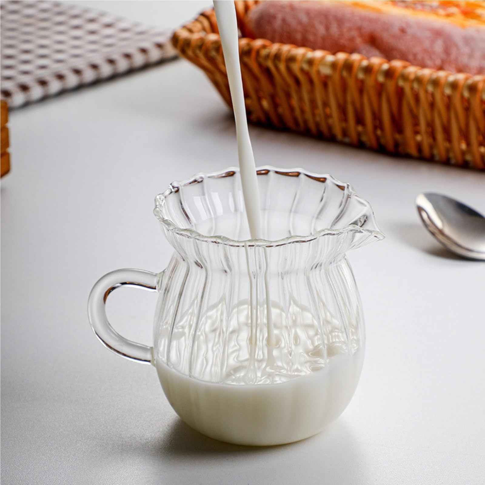 Jarra de leche y café cristal, jarra té multifuncional transparente for sala estar, hogar, cafetería, oficina, bebidas, 2 uds Para Espumar(8 * 6.3cm-160ml)