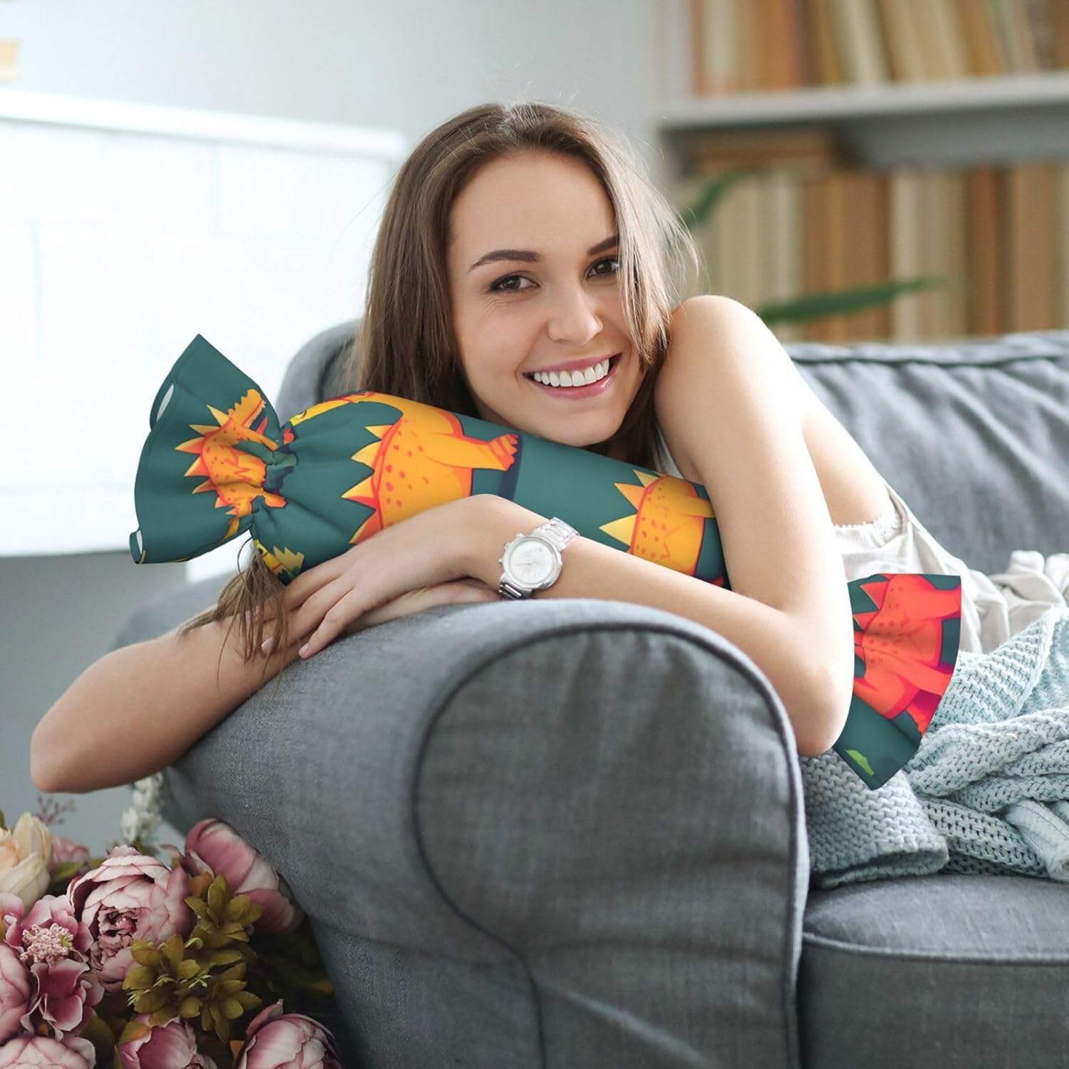 Many Small Dinosaur Print Candy Cylindrical Comfortable Pillow Throw Pillows Home Decor Easy Maintenance
