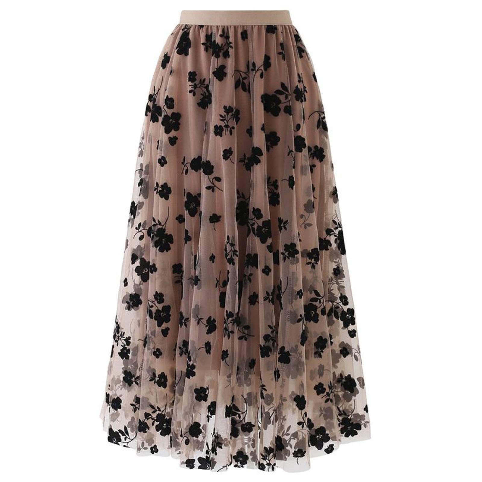 Jupes plissées spring été en maille longue avec taille haute élastique kaki taille M