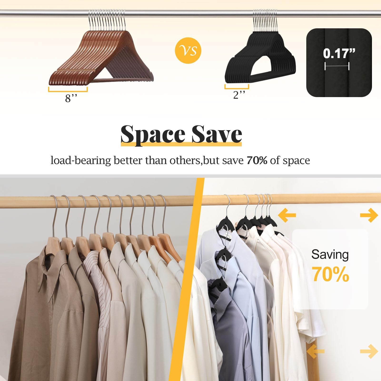 Paquete de 50 Perchas de Terciopelo Negro, en Forma de S y apilables, con Gancho Giratorio de 360°, Ultra Delgadas y ahorran Espacio, para Trajes, Camisas, Abrigos, Capacidad de 15 Libras,