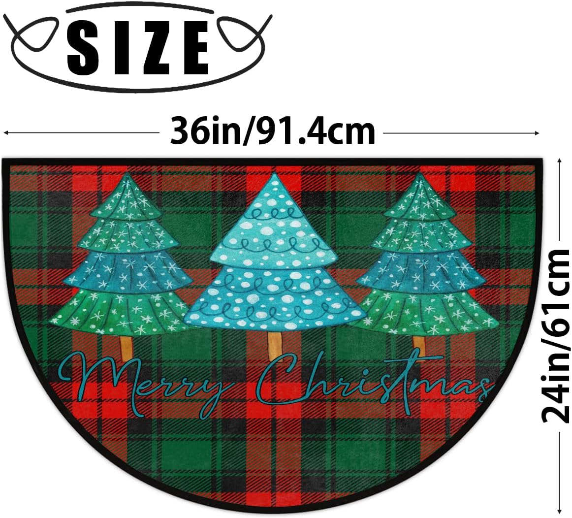 Christmas Tree Lattice Decoration Half Round Door Mat Non Slip Washable Semi Circle Area Rug Absorbent Soft Half Moon Rug Floor Mat for Indoor Outdoor Kitchen Bathroom Patio Front Door Mat Decor