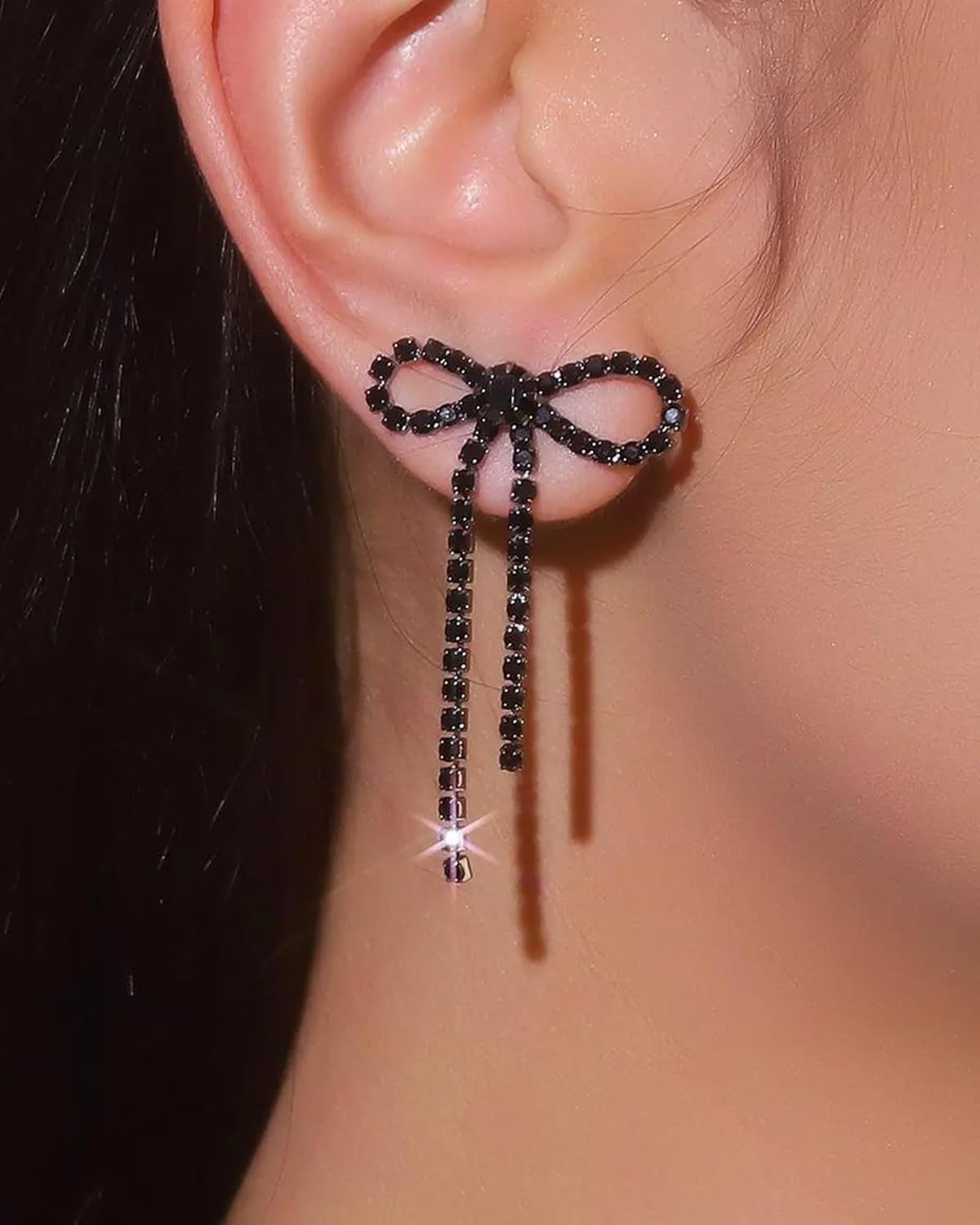 2 Pairs Black Bow Earrings for Women Black Velvet Pearl Bow Earrings Rhinestone Bowknot Dangle Ear-rings Elegant Ribbon Bowtie Ear-rings Wedding Party Prom Jewelry Gifts - Image 2