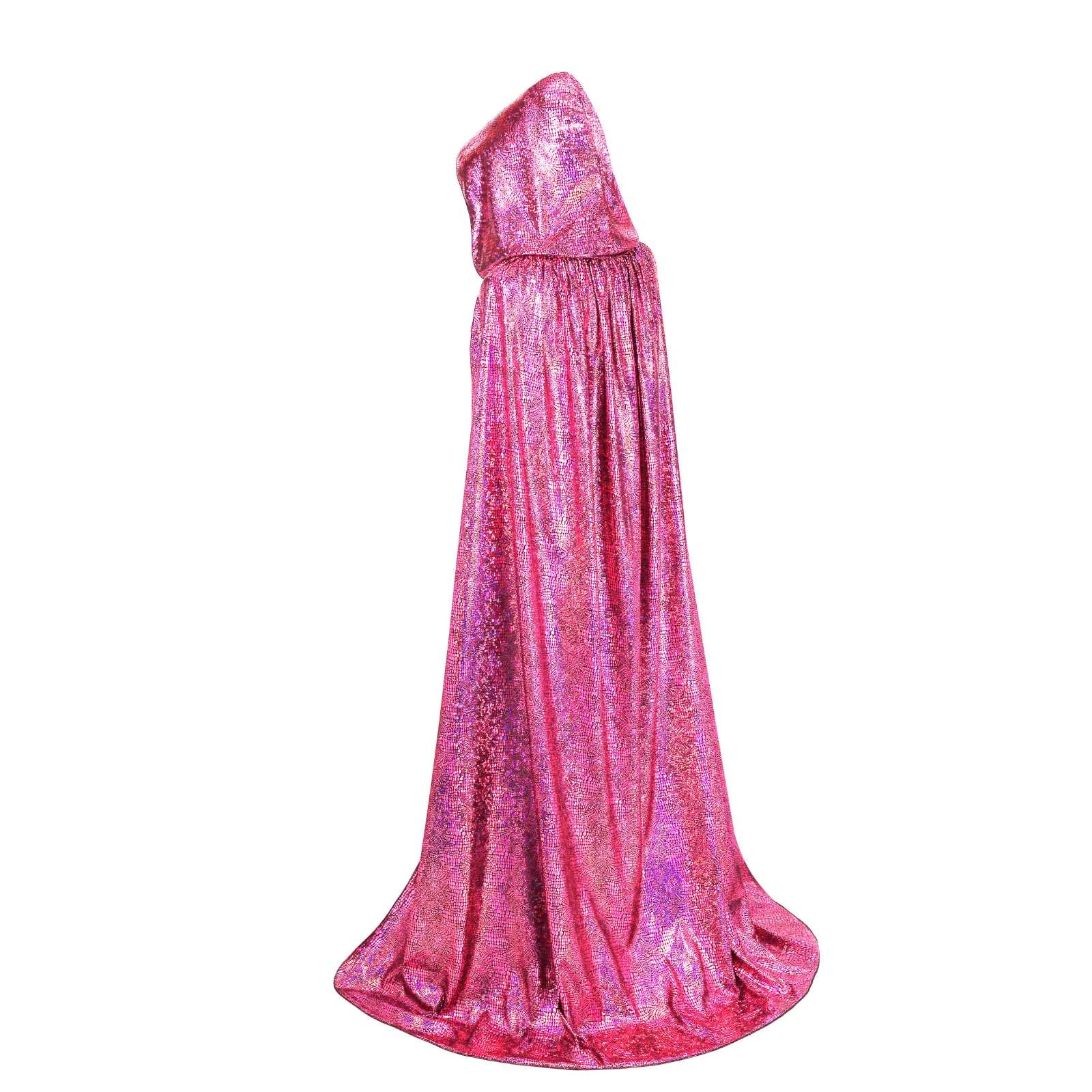 RRCBMD Adult Unisex Full Length Hooded Cloak Sparkle Shiny Cape with Hood Women Men Halloween Mardi Gras Wizard Cosplay Costume Pink 43.3Inch