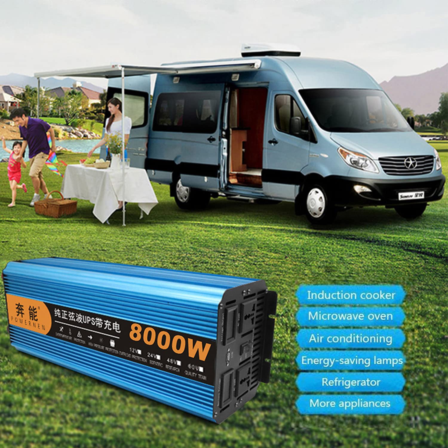 4000w Wartość szczytowa 8000w Przetwornica napięcia czystej fali sinusoidalnej Przetwornica napięcia samochodowego Dc 12v 24v do AC 230v z wyświetlaczem LCD + pilot zdalnego sterowania,12V